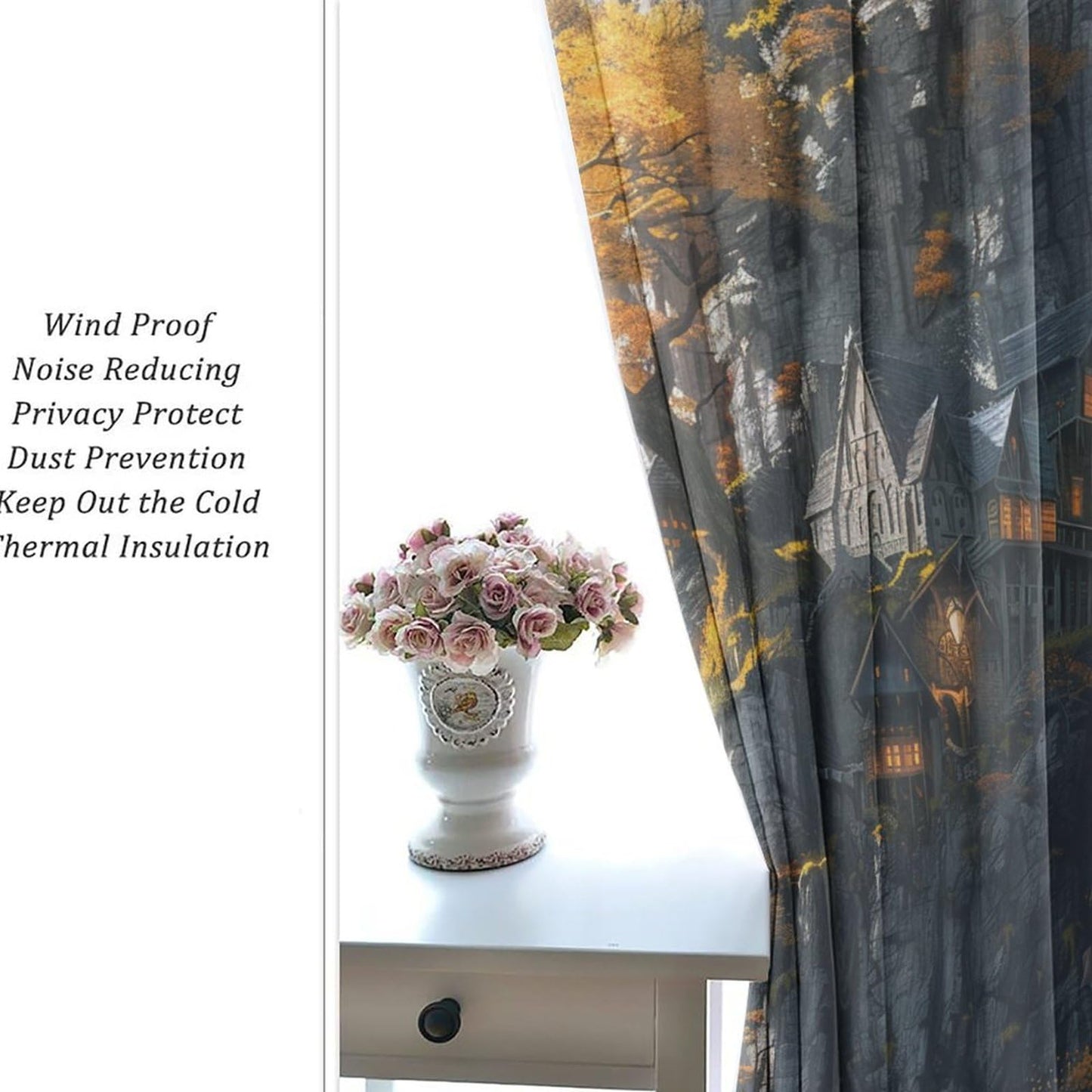 TOWINSFB Autumn Tree Cabin Landscape Blackout Curtains for Bedroom/Living Room, Retro Rustic Forest Mountain Grommet Curtains Thermal Insulated Window Drapes, 2 Panels, Each 21W x 63L