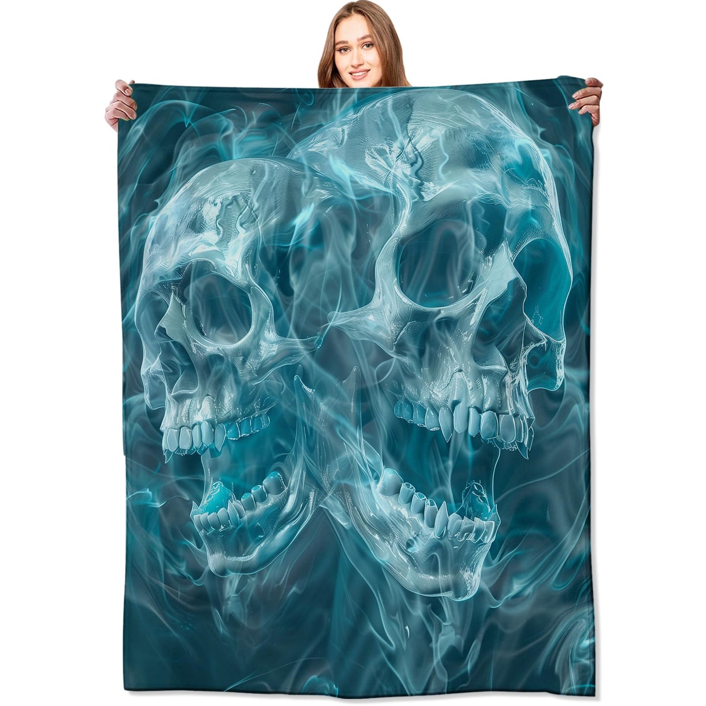 VODRM Gothic Blue Skull Blanket,Goth Spooky Throw Blankets,Gifts for Women Men, Lightweight Soft Fleece Cozy,for Sofa Couch Bed Room Travel,Festival Halloween Aesthetics Decor,50x60in