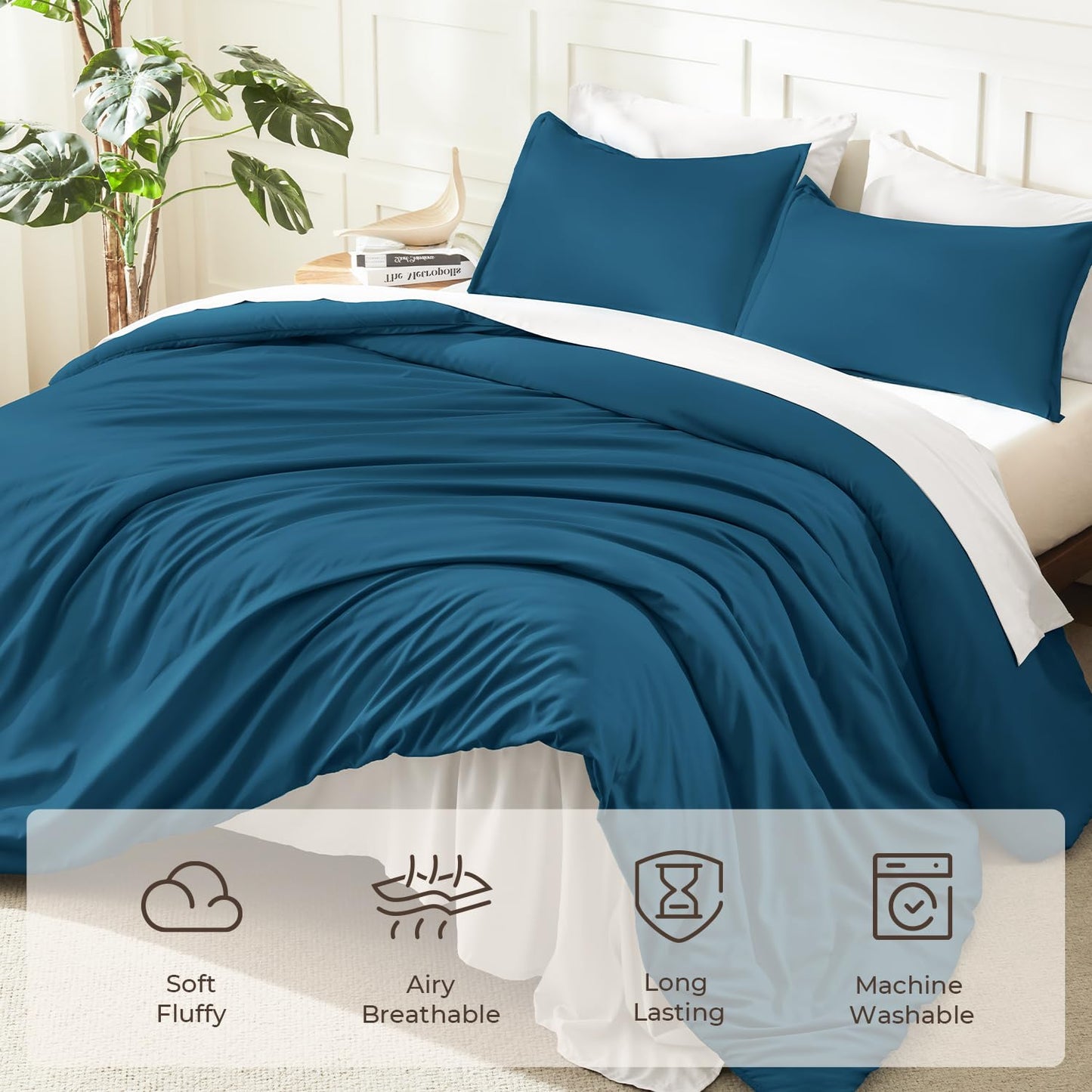 Litanika Teal Comforter King Size, 3 Pieces Turquoise Lightweight Solid Bedding Comforter Set, All Season Fluffy Bed Set (104x90In Comforter & 2 Pillowcases)