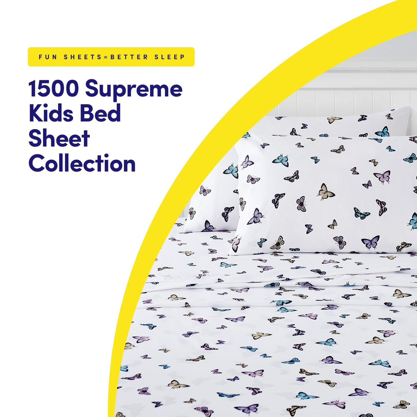 1500 Supreme Kids Bed Sheet Collection - Fun Colorful and Comfortable Boys and Girls Toddler Sheet Sets - Deep Pocket Wrinkle Free Soft and Cozy Bedding - Twin, Butterflies