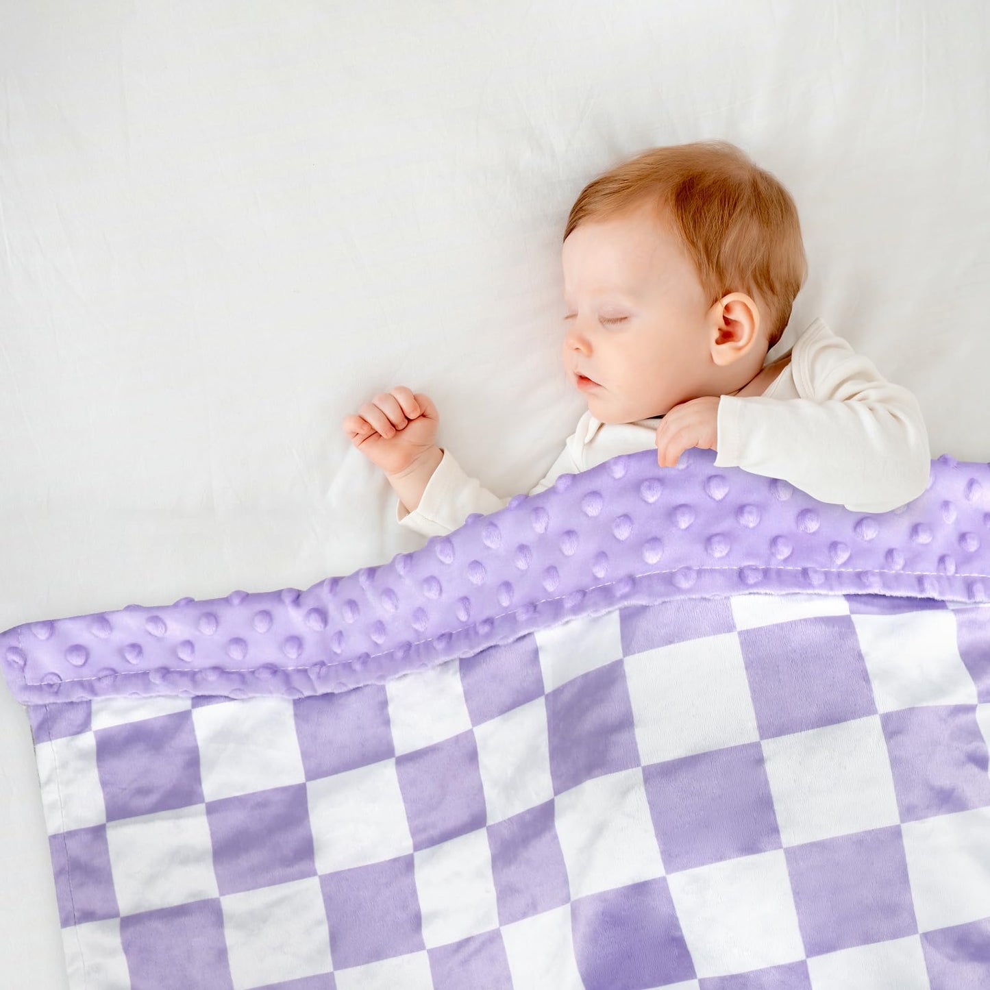 DILIMI Baby Blanket, Soft Warm Newborn Toddler Minky Plush Dot Blanket for Girl and Boy Unisex (40×30 in), Purple Checkered