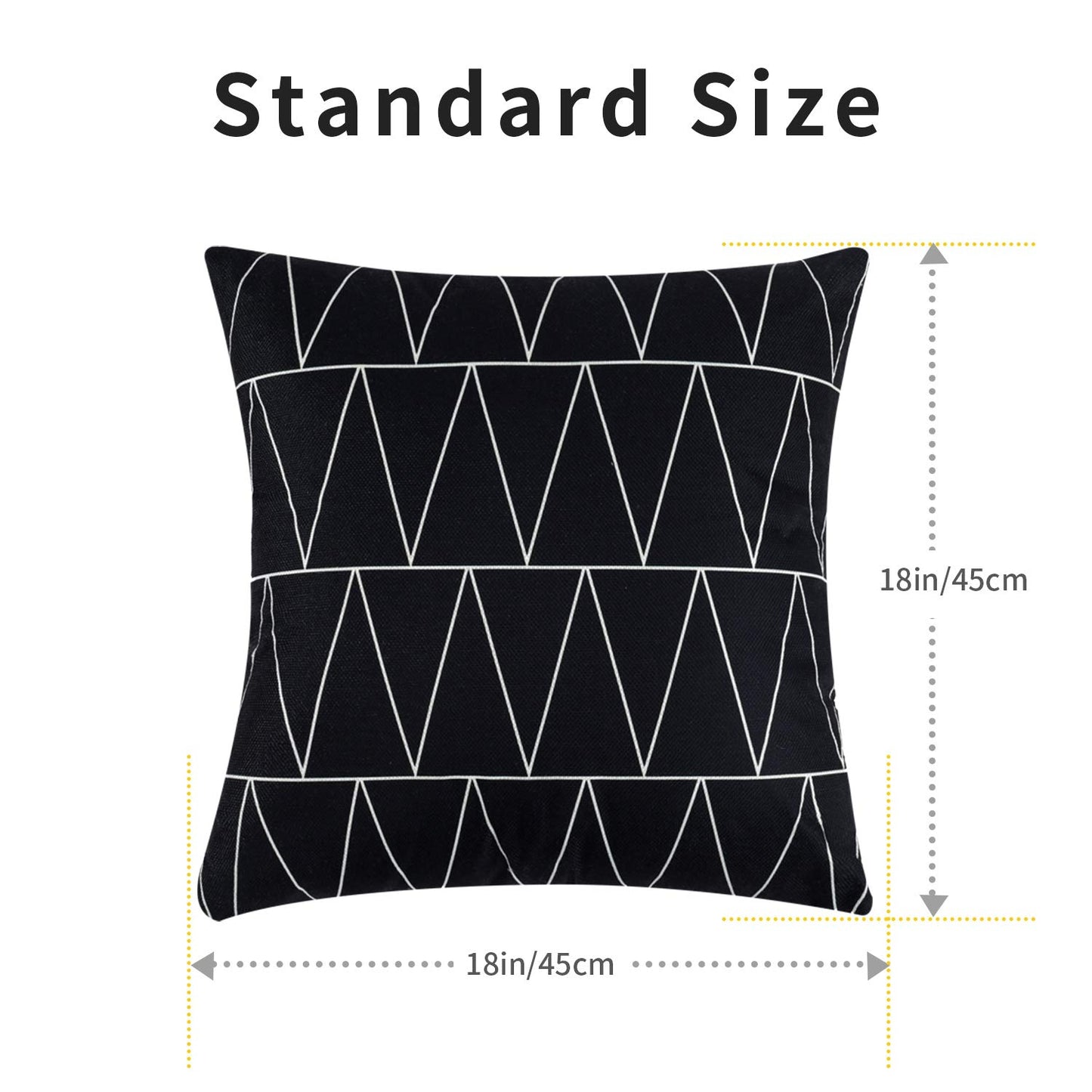 Tosewever Set of 4 Decorative Geometric 18 x 18 Inches Throw Pillow Covers - Modern Pattern Linen Square Pillow Cushion Case for Sofa Couch Bed Home Outdoor Car (18" x 18", Black)