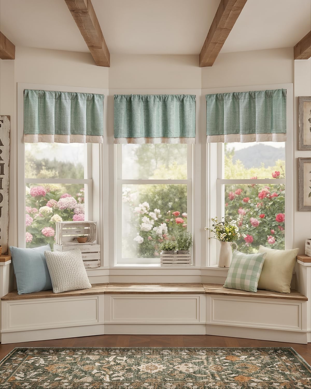 jinchan Faux Linen Valance Kitchen Curtain Light Filter Double Layer 18in