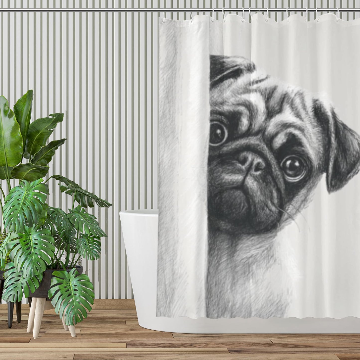 Wordatu Pug-Dog Shower Curtain Bathroom Set 72x72 Inches are You Pooping Bath Animal Bath Animal Pet Dog Art Home Decor 12 Hooks