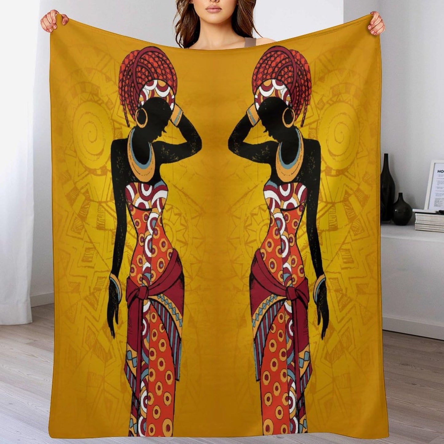 ZhiRain African Woman Throw Blanket Tribal Ethnic Afro Bohemian Blanket for Sofa Bed Couch Chair Or Dorm 50"x60"