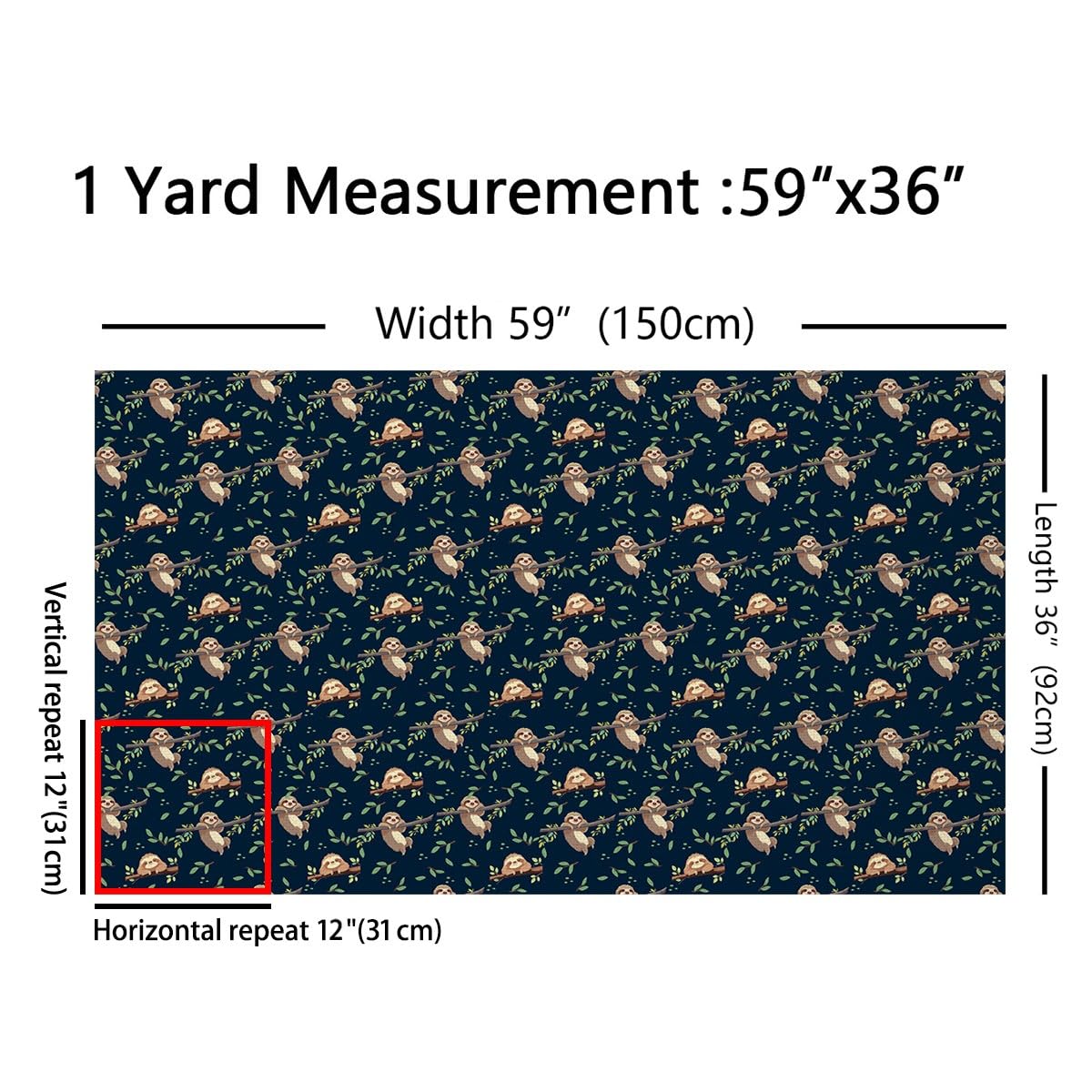 Cartoon Sloth Fabric by The Yard Cute Watercolor Wild Animals No Stretch Sewing Fabric Jungle Botanical Green Leaves Branches Soft Flannel Polyester Fabric for Home DIY Projects 1 Yard Pre-Cut,36"x59"
