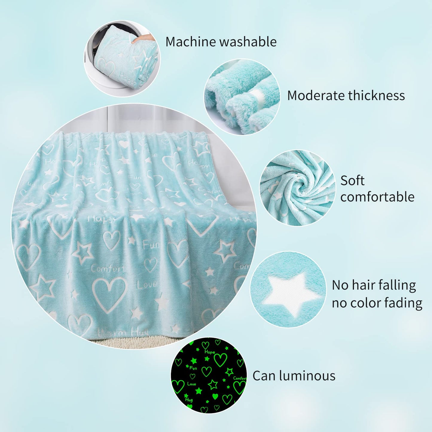 LIFEYJ Glow in The Dark Stars Heart Blanket Gifts for Girls Boys,Soft Blanket 3 4 5 6 7 8 9 10 Year Old Girl Gifts Ideas,Toddler Girl Toys Age 6-8,Easter Gifts for Kids Birthday Gifts Presents,50"x60"