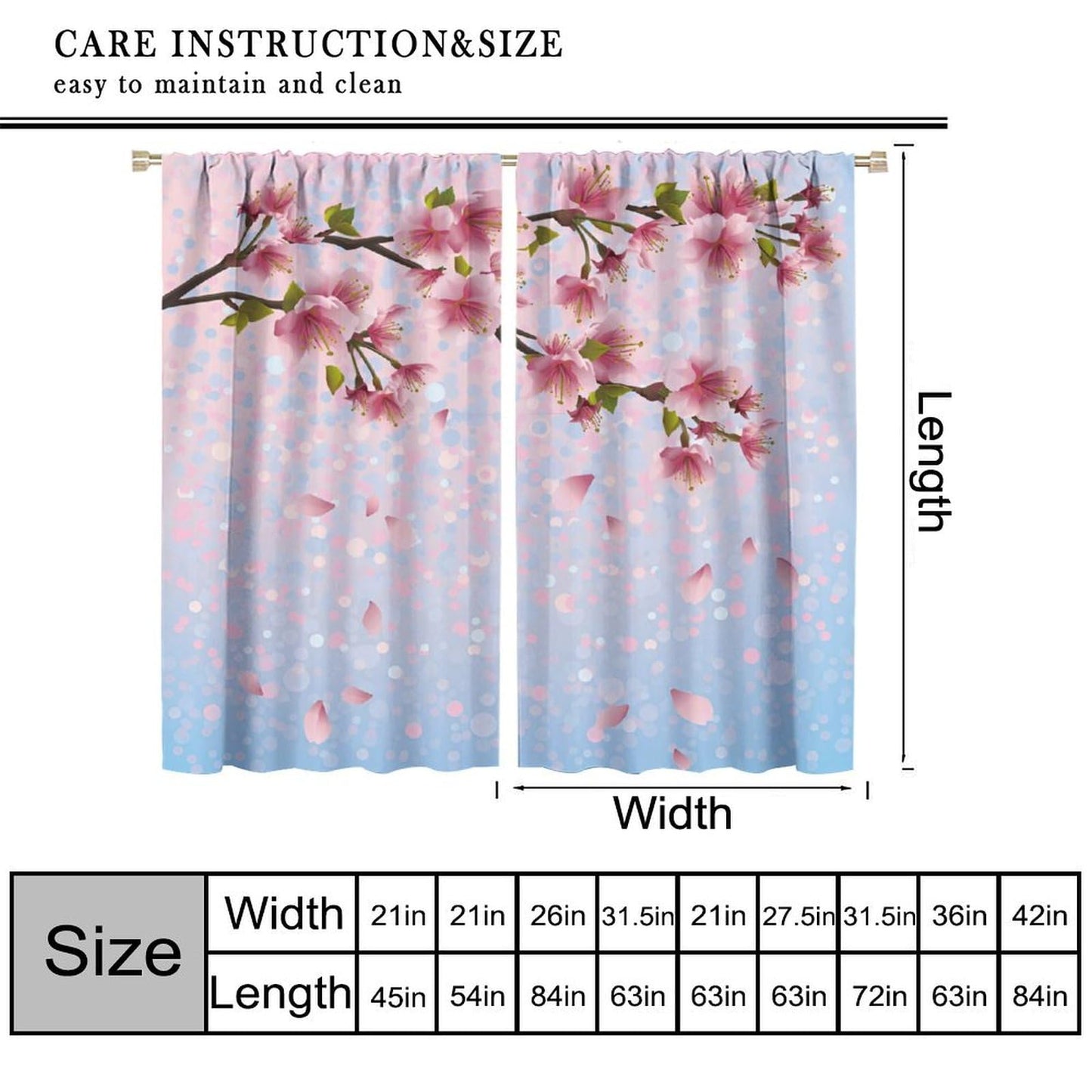 Mchenxin Colorful Spring Flower Curtains for Kitchen, Japanese Cherry Branch Falling Petals Print Window Drapes Curtains for Bedroom Bathroom Cafe, 42x45in (No Blackout)