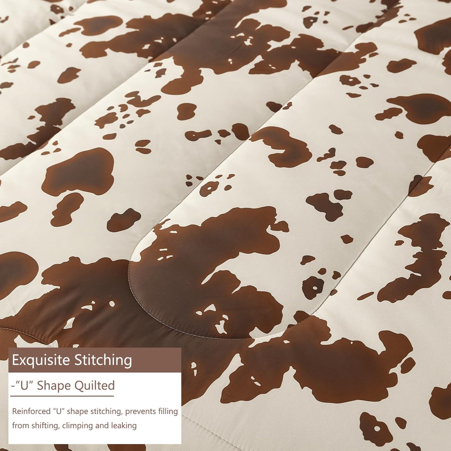 PERFEMET 3 Pieces Cow Print Queen Comforter Set, Brown and Beige Teens Boys Girls Bedding Set, Farmhouse Western Comforter Set for Queen Size Bed (Beige,Queen)