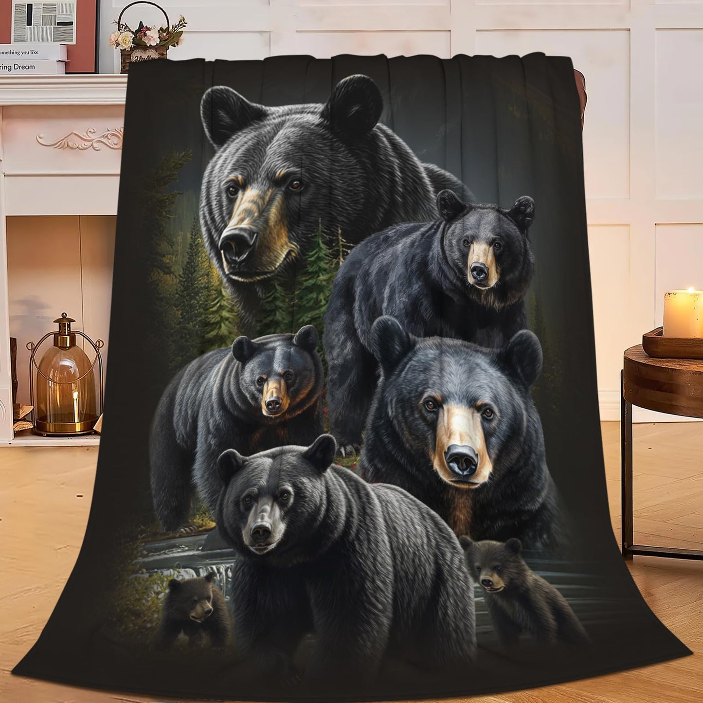 Lovira Black Bear Throw Blanket Rustic Cabin Animal Print Throw Blankets Gifts for Couch Sofa Bed Stuff Decor Lightweight Soft Cozy Fleece Plush Warm Flannel Bedding for Lover Men Women 40"x50"