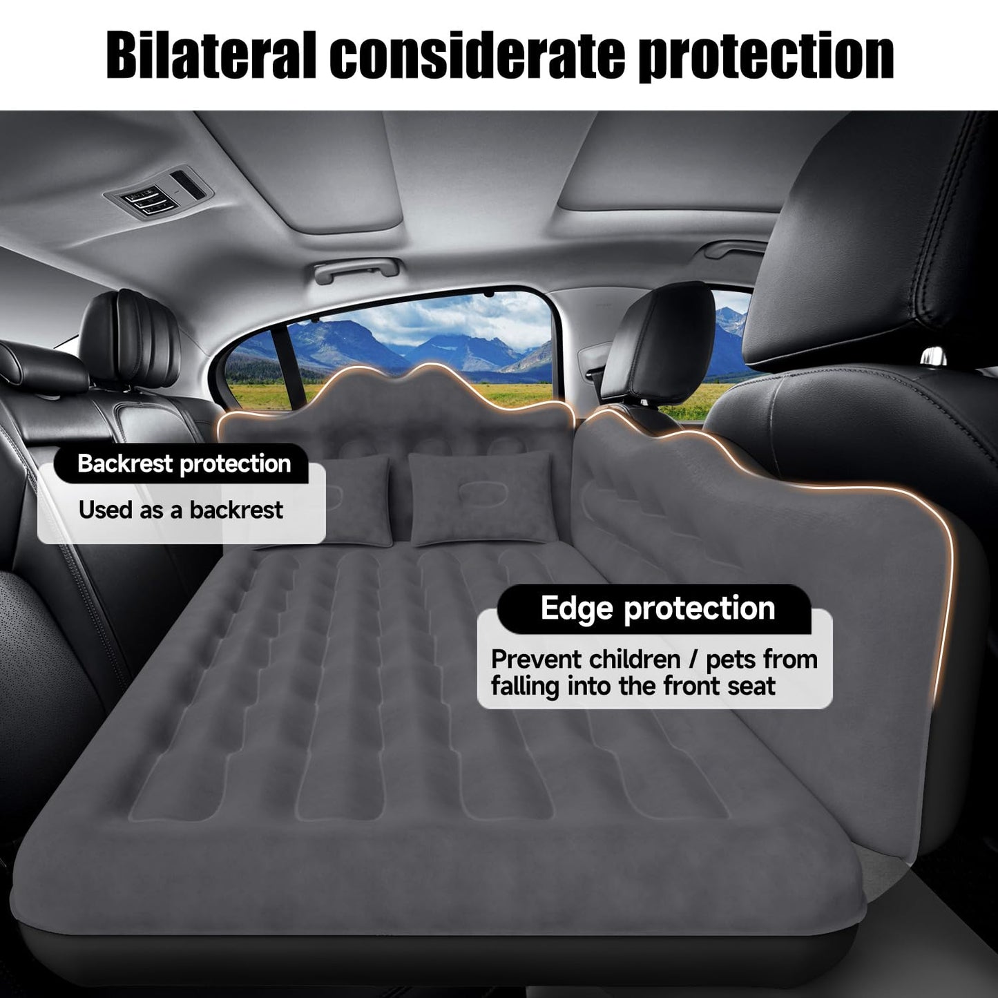 DikaSun Car Air Mattress, Inflatable SUV Truck Air Mattress Back Seat Camping Bed Thickened Car Sleeping Pad for Travel, Car Bed SUV Mattress with Air Pump 2 Pillows