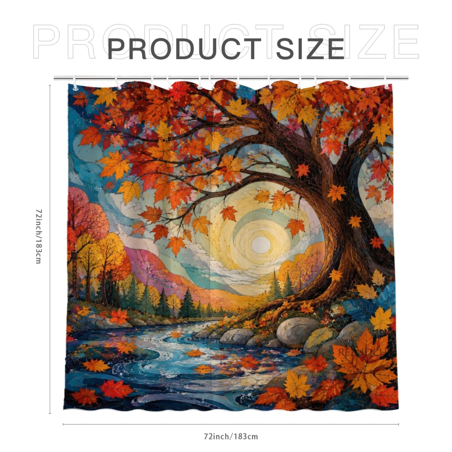 REZHOCH Autumn Bathtub Forest Shower Curtain 72x72 Inch,Fall Maple Leaves Lake View Rustic Tub Nature Landscape Artistic Bathroom Decor Bath Set with Hooks
