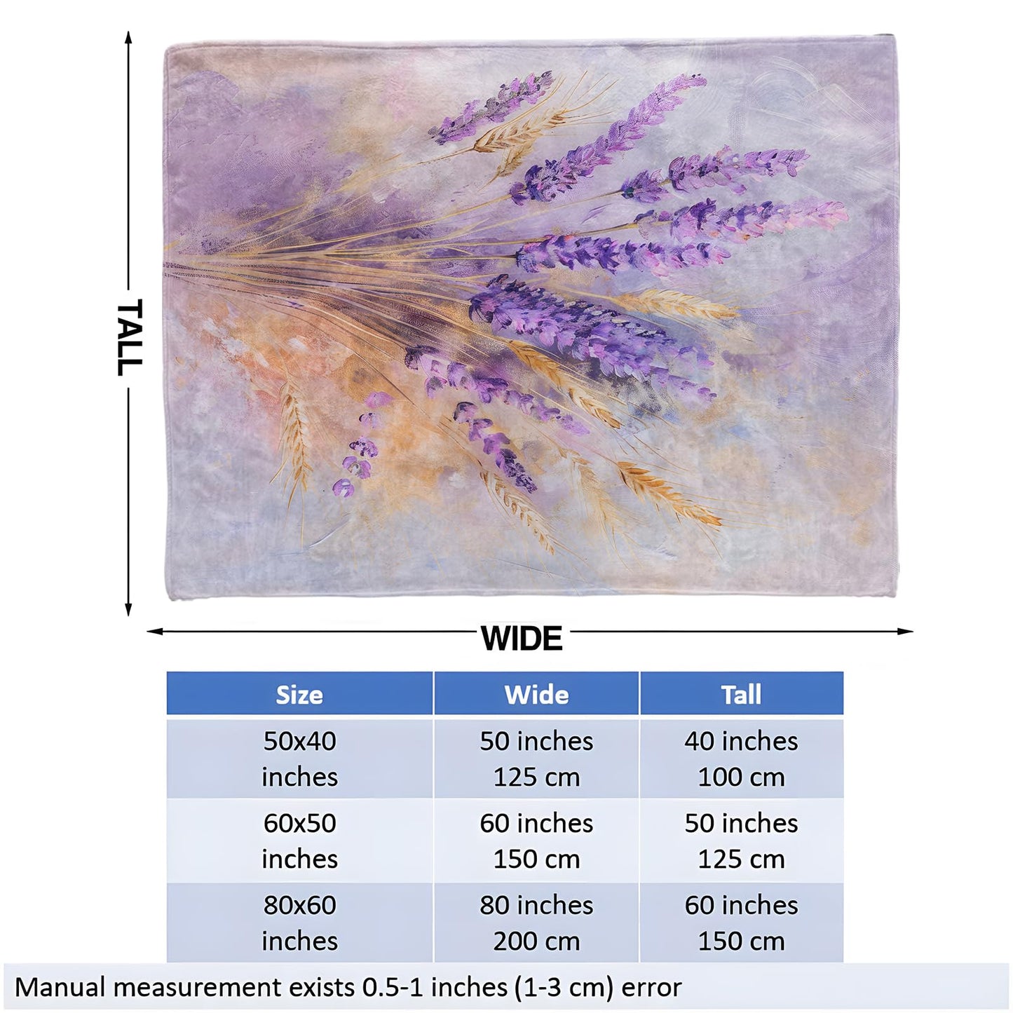 Lavender Floral Throw Blanket for Girls Boys Kids Adults, 50x60 in, Cozy Flannel Blanket for Bedroom, Camping, Couch, Room Decor, Fuzzy Warm Soft Gifts