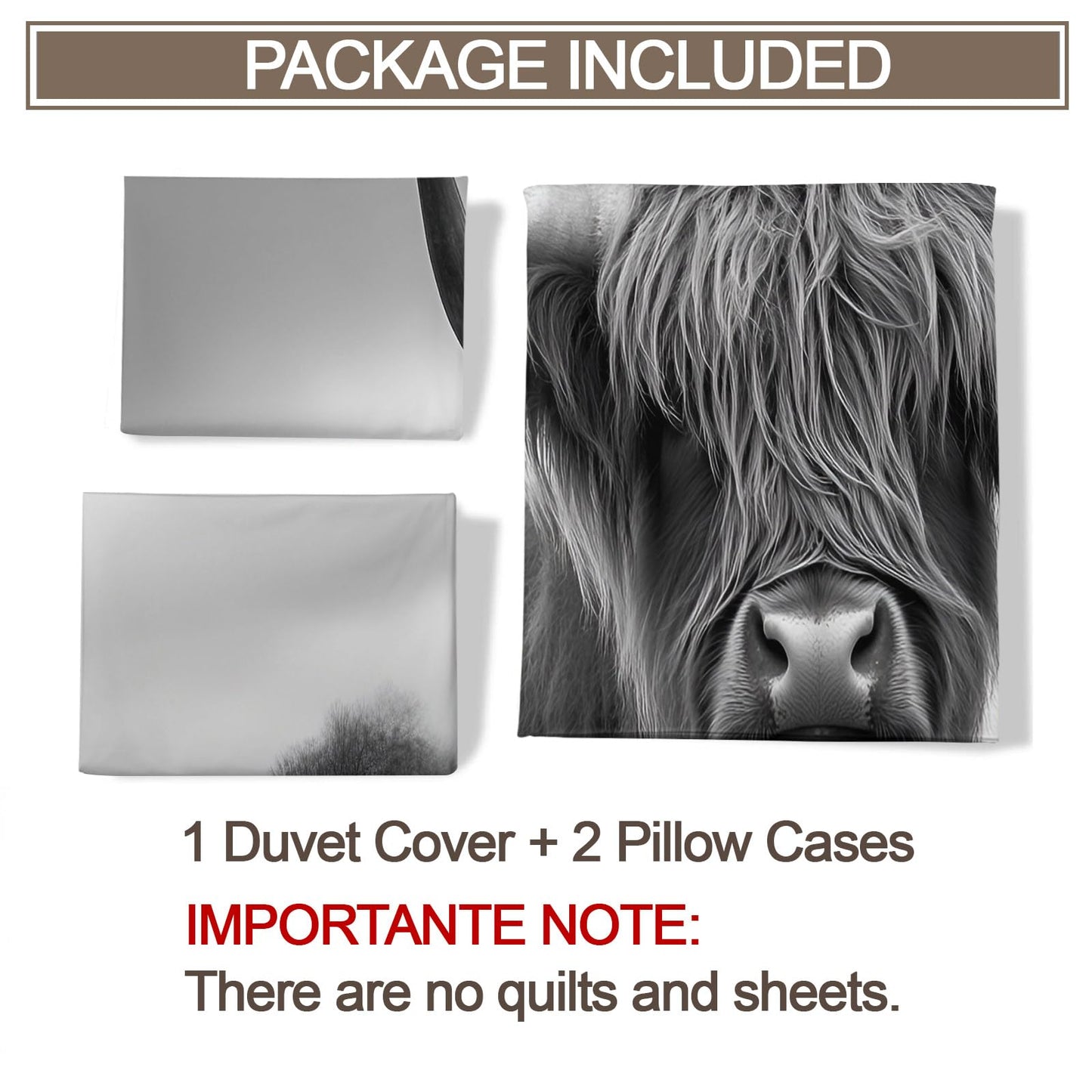 PAISUOQ Farmhouse Cow Bedding, Highland Cattle Duvet Cover Full, Western Animal Comforter Cover with Zipper Ties, 3 Pieces with 2 Pillowcases, Home Decor & Gifts