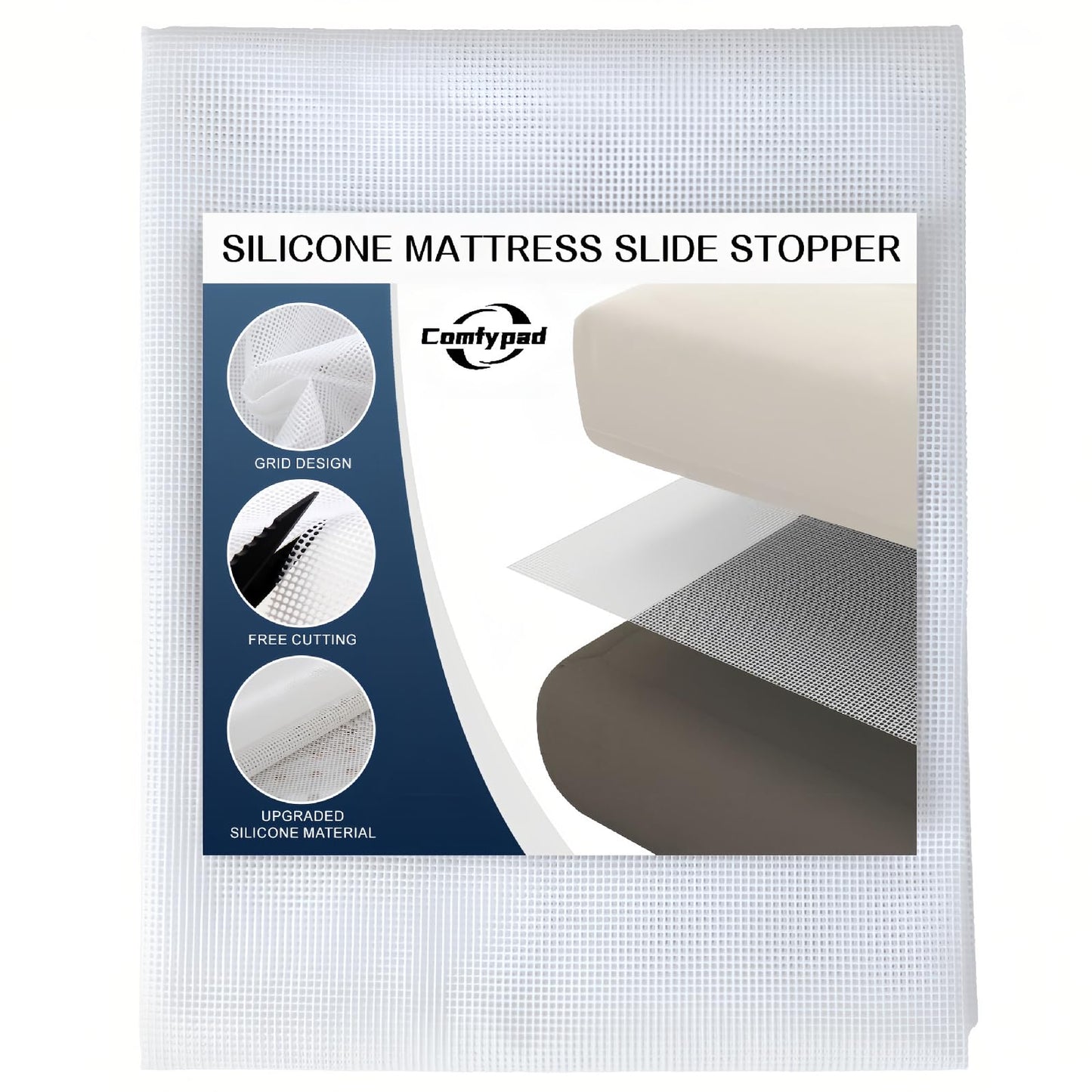 Comfypad Silicone Mattress Gripper Twin, 36 x 72 in, Non-Slip Breathable Grip Liner Mat, Slide Stopper, Keep Mattress from Sliding for Bed, Sofa, Couch, Chair Cushion