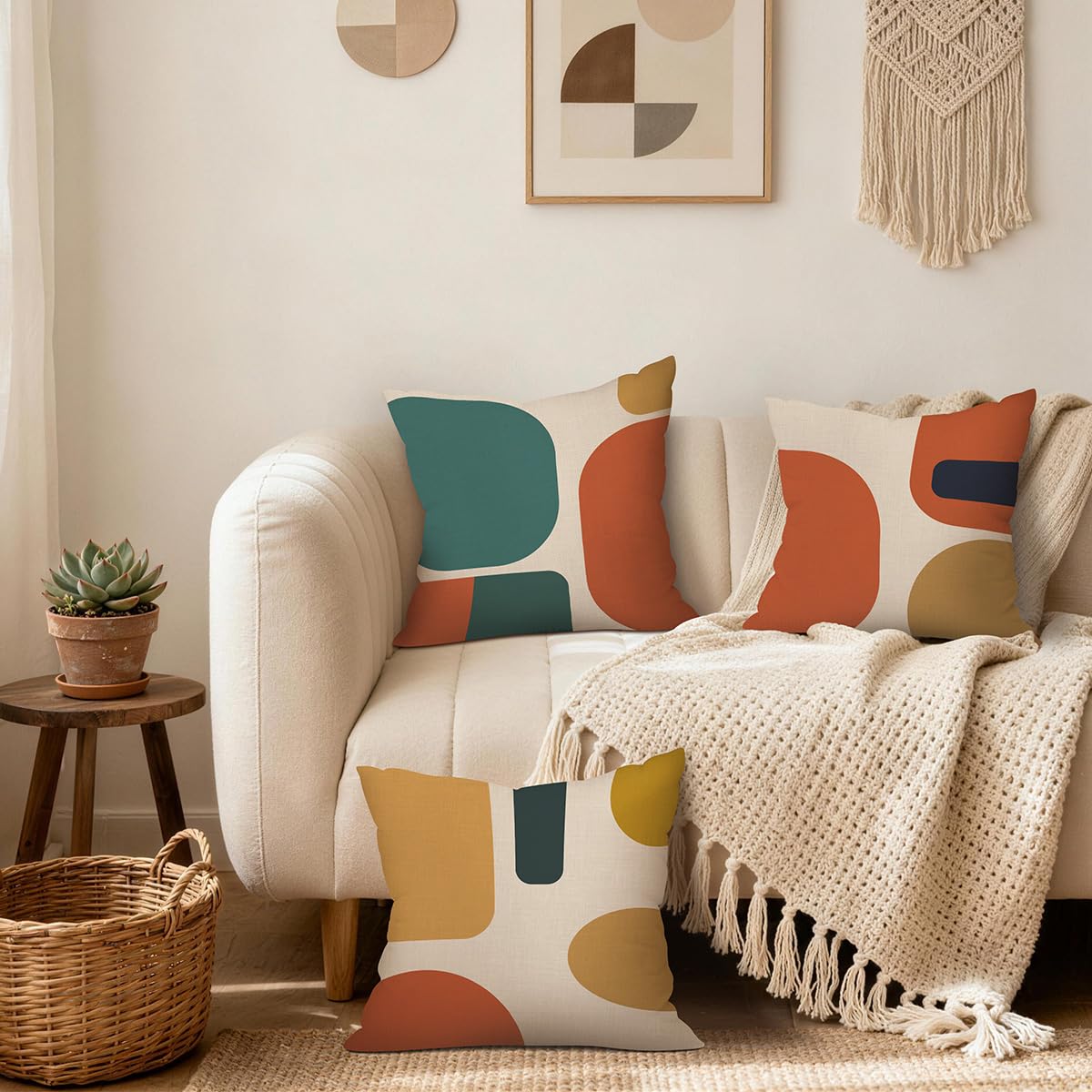 NymphFable Boho Abstract Pillow Cover Set 18x18 Inch Set of 4, Linen Geometric Minimalist Pillow Cases Bohemain Cushion Case Cover for Couch Sofa Bed Living Room