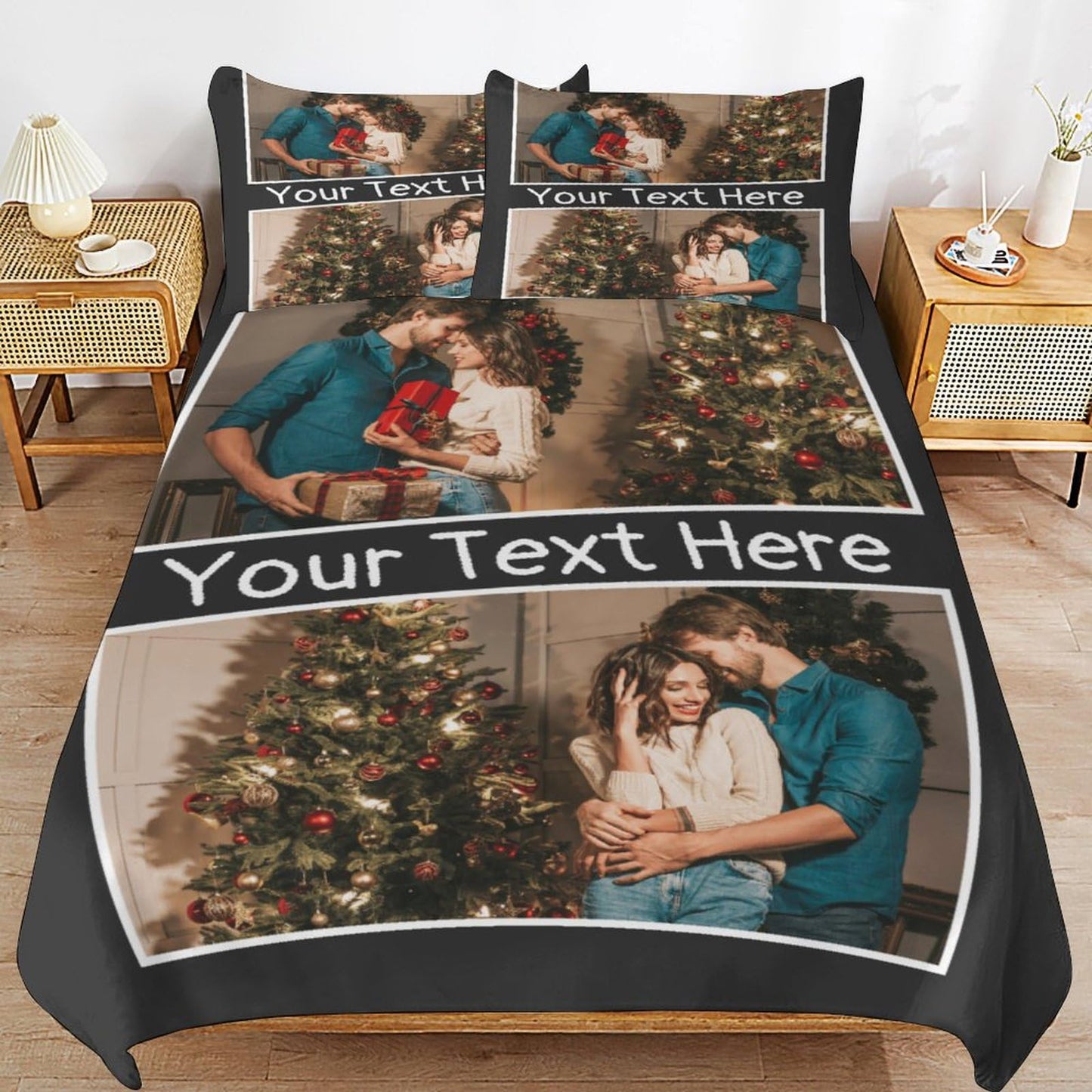 Lonhooker Custom Comforter Set, Custom Three-piece Bed Set Personalized Cover Set 3-Piece with 2 Pillowcases Customized Picture Bedding Sets with Picture Text Logo Universal All Season (Color08)