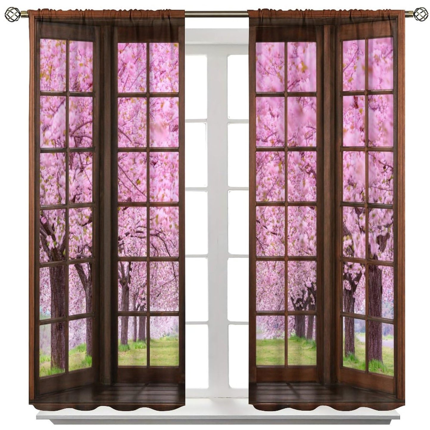 Mchenxin Cherry Blossom Landscape Curtains, Spring Natural Park Scenery Japanese Pink Pink Cherry Blossom Window Drapes Curtains for Farmhouse Bedroom Living Room, 42x45in (No Blackout)