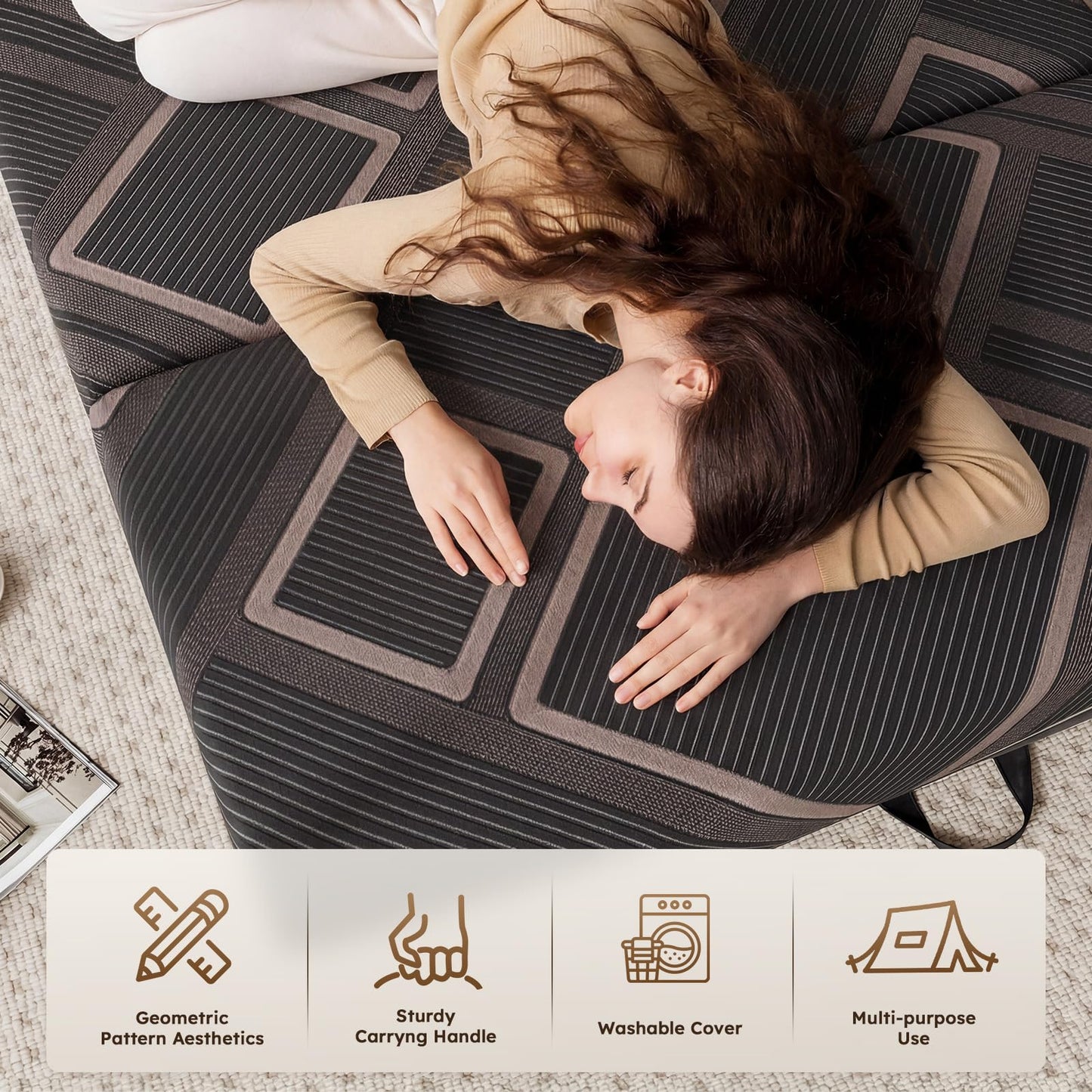 CozyMine Trifold Mattress Full Size - 4 Inch Foldable Memory Foam Mattress, Washable Cover and Non-Slip Design, Portable Folding Floor Guest Bed Camping RV Travel Pad, Easy to Store, 73" x 52" x 4"