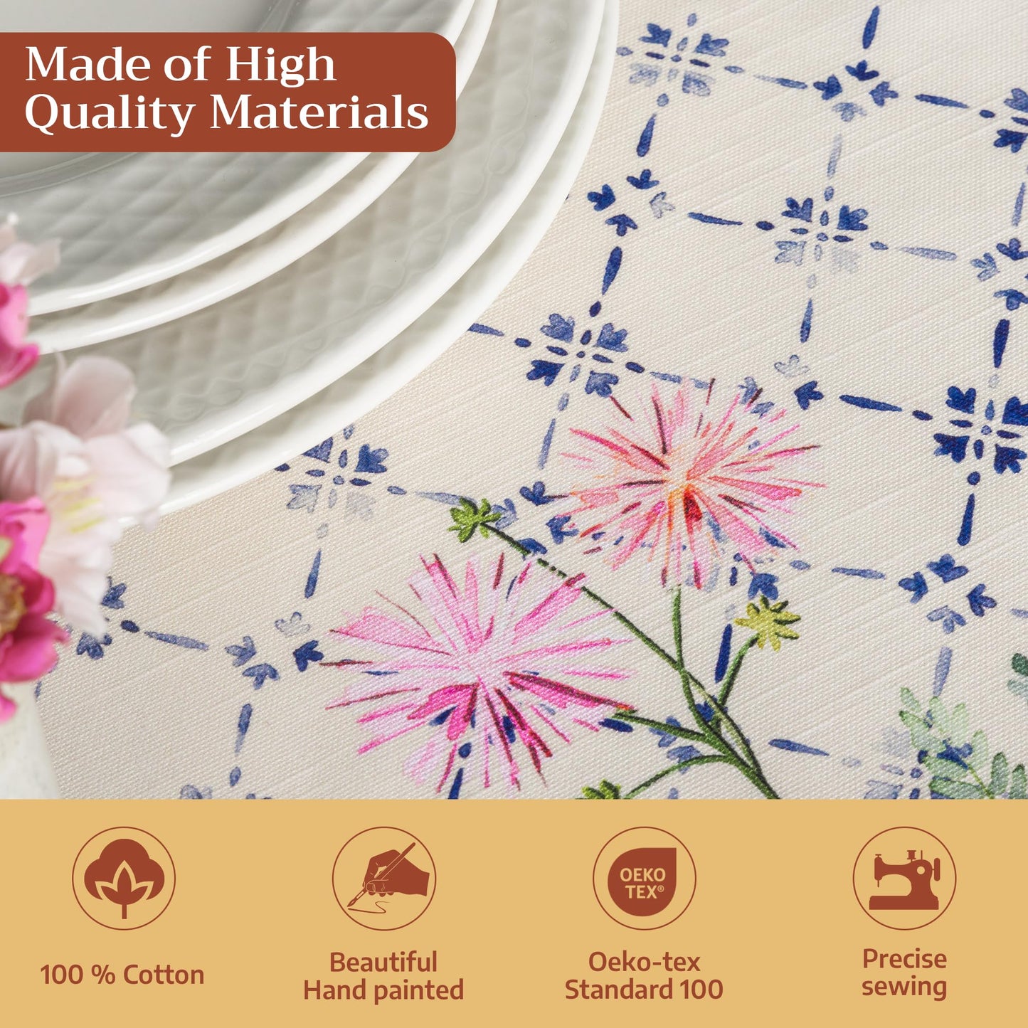 Maison d' Hermine Table Cloth Rectangle Table 100% Cotton 54 x 72 Inches Tablecloth Reusable Decorative for Dining Kitchen Room Farmhouse Party Home Hotel Restaurant Spring Summer - Faience
