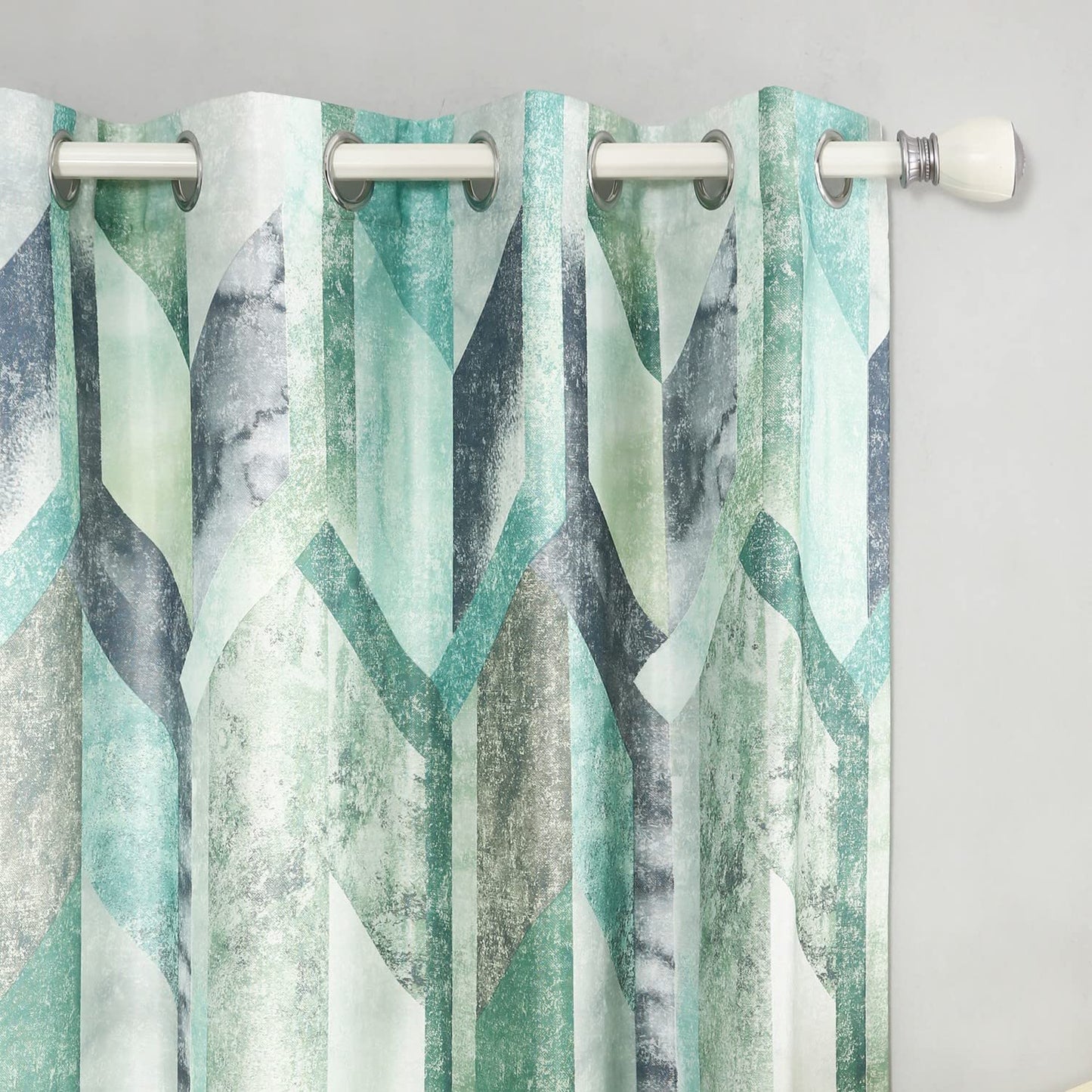 Leeva Decorative Kitchen Curtains, Drapes for Living Room 84 Inch Length 2 Panels, Geometric Pattern Grommet Solid Window Treatments, 52 x 84, Cyan