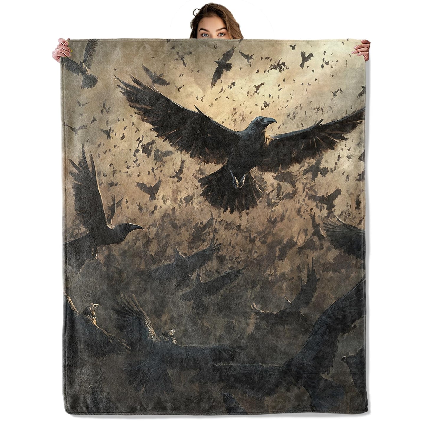 Raven Gothic Blanket 50X60 in, Flannel Throw Blankets for Travel Camping Sofa Living Room Decor, Lightweight Cozy Soft Fuzzy Gifts for Women Adults Kids