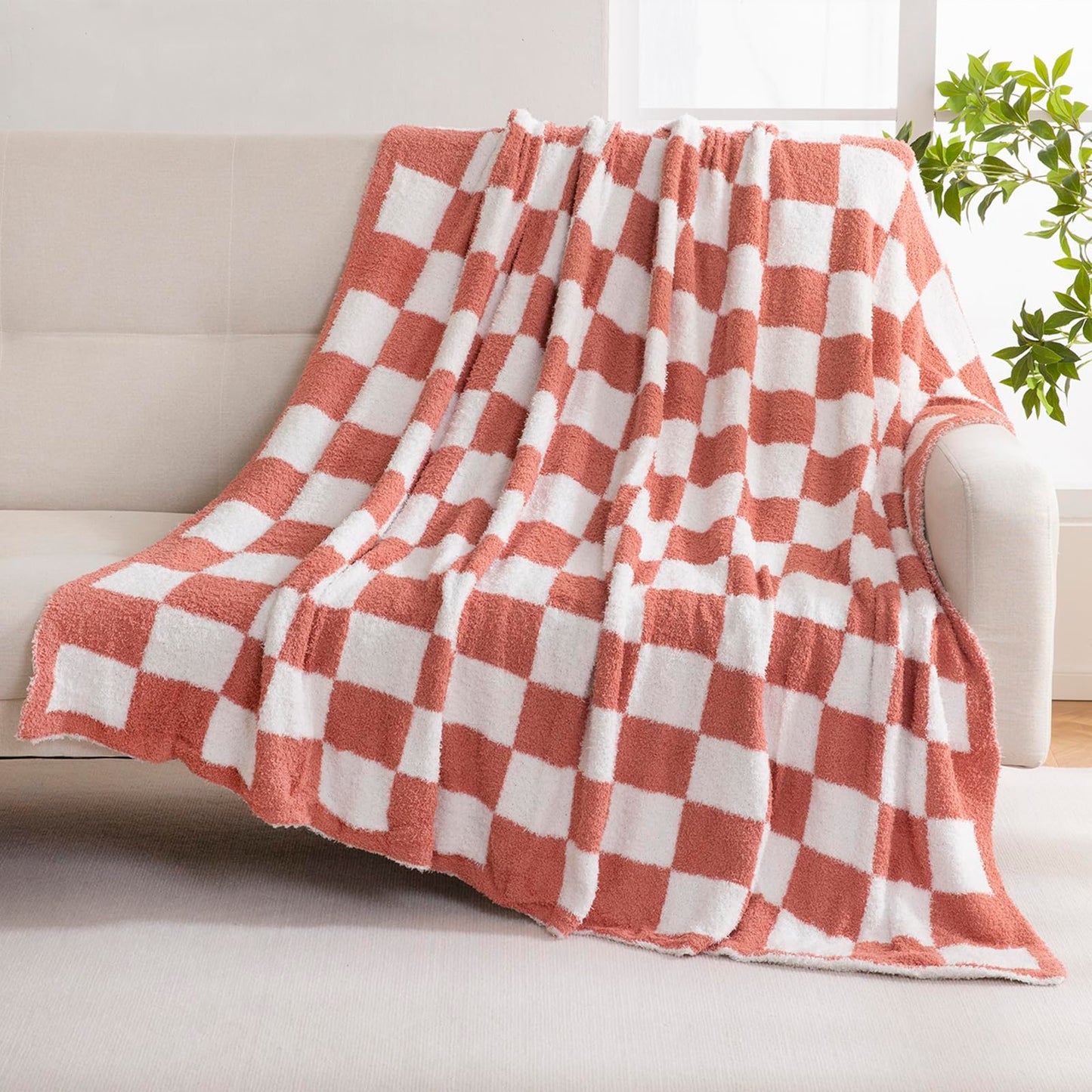 YIRUIO Checkered Knit Throw Blanket Ultra Soft Microfiber Reversible,Fluffy Fuzzy Cozy Throw for Bed,Sofa Couch Home Decor Red 60x80 Inches Twin Size