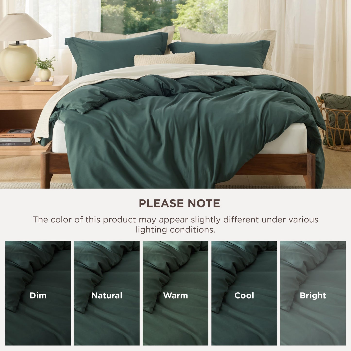 Bedsure Duvet Cover Queen Size - Soft Double Brushed Bedding Set for Kids & Adults, Zipper Closure, 3 Pieces, Includes 1 Duvet Cover (90"x90") & 2 Pillow Shams, NO Comforter, Forest Green