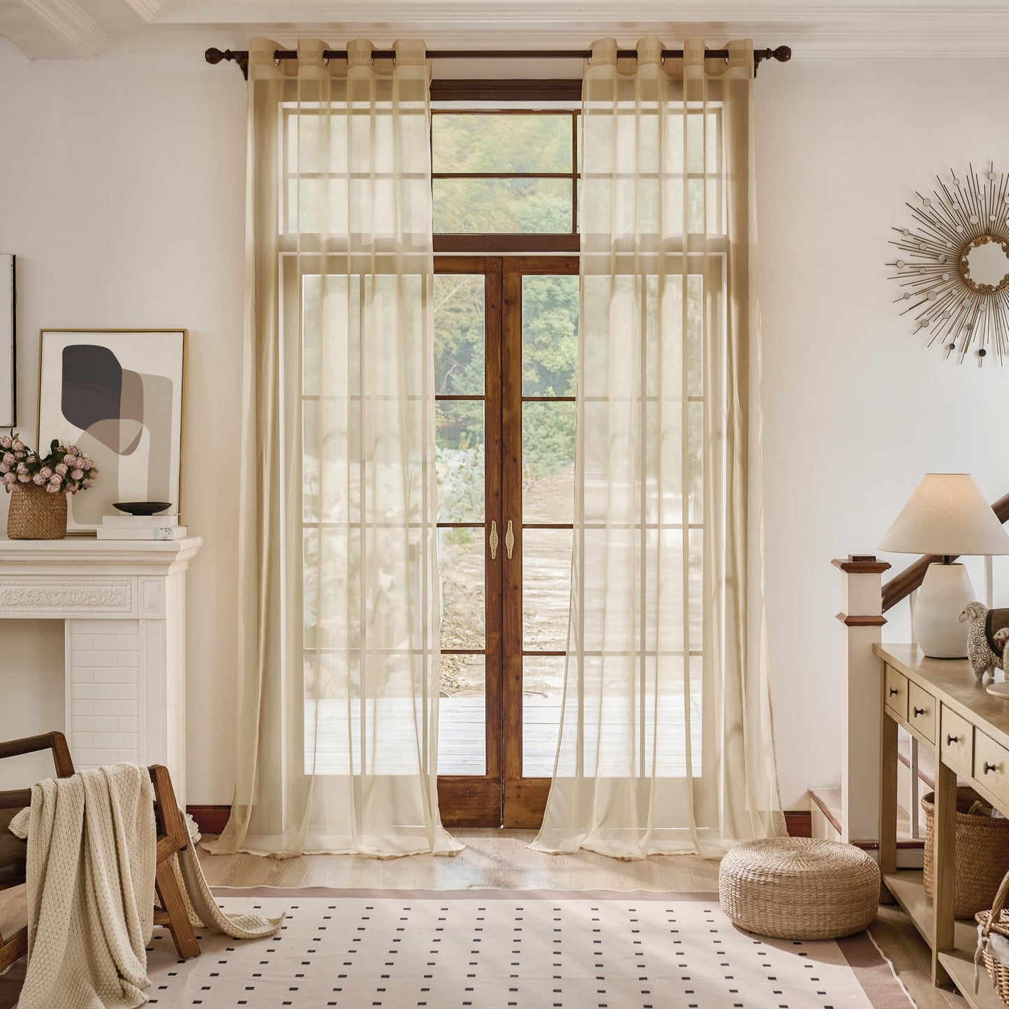 MISSTIAM Stripe Taupe Sheer Curtains 96 inch Length 2 Panels Grommets Top Sheer Curtains for Living Room and Bedroom Light Filtering Curtains Set of 2
