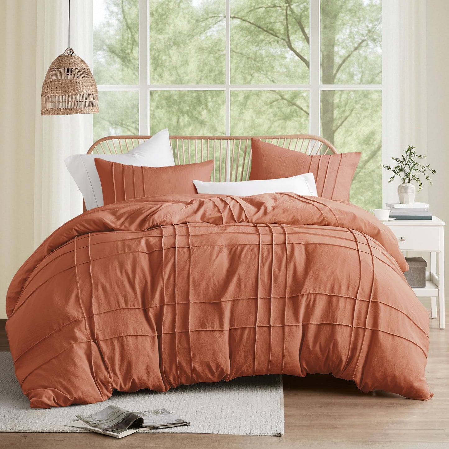 Comfort Spaces Clay King Size Comforter Set - 3 Pieces Pintuck Pleated Bedding Sets, All Season Lightweight, Extra Softness Pre-Washed Microfiber King Bed Set, Shams, King