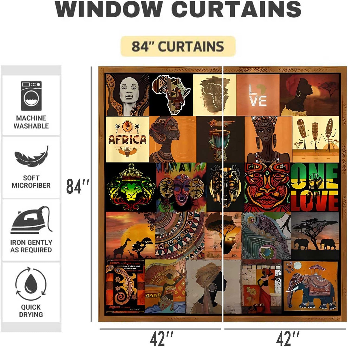 MIZSYE African Patchwork Style Curtains African Black Women Blackout Window Drapes Native African Ethnic Totem Patterns Masks Elephants Giraffes Curtain for Bedroom Living Room 42x84inch CLDWMS0224