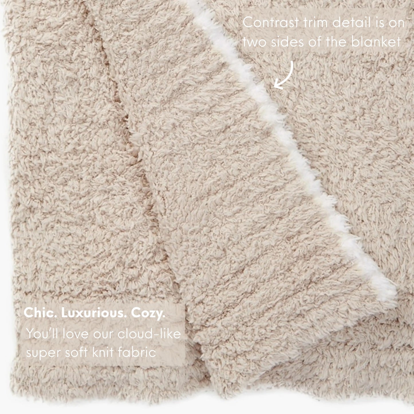 Contrast Trim Sand Stone & White Accent Tip Chic Throw Blanket Couch, Reversible Super Soft Knitted Blankets, Warm Knit Fuzzy Cozy Dreams Plush Lightweight Throws Dupes Sofa Bed 50" x 60"