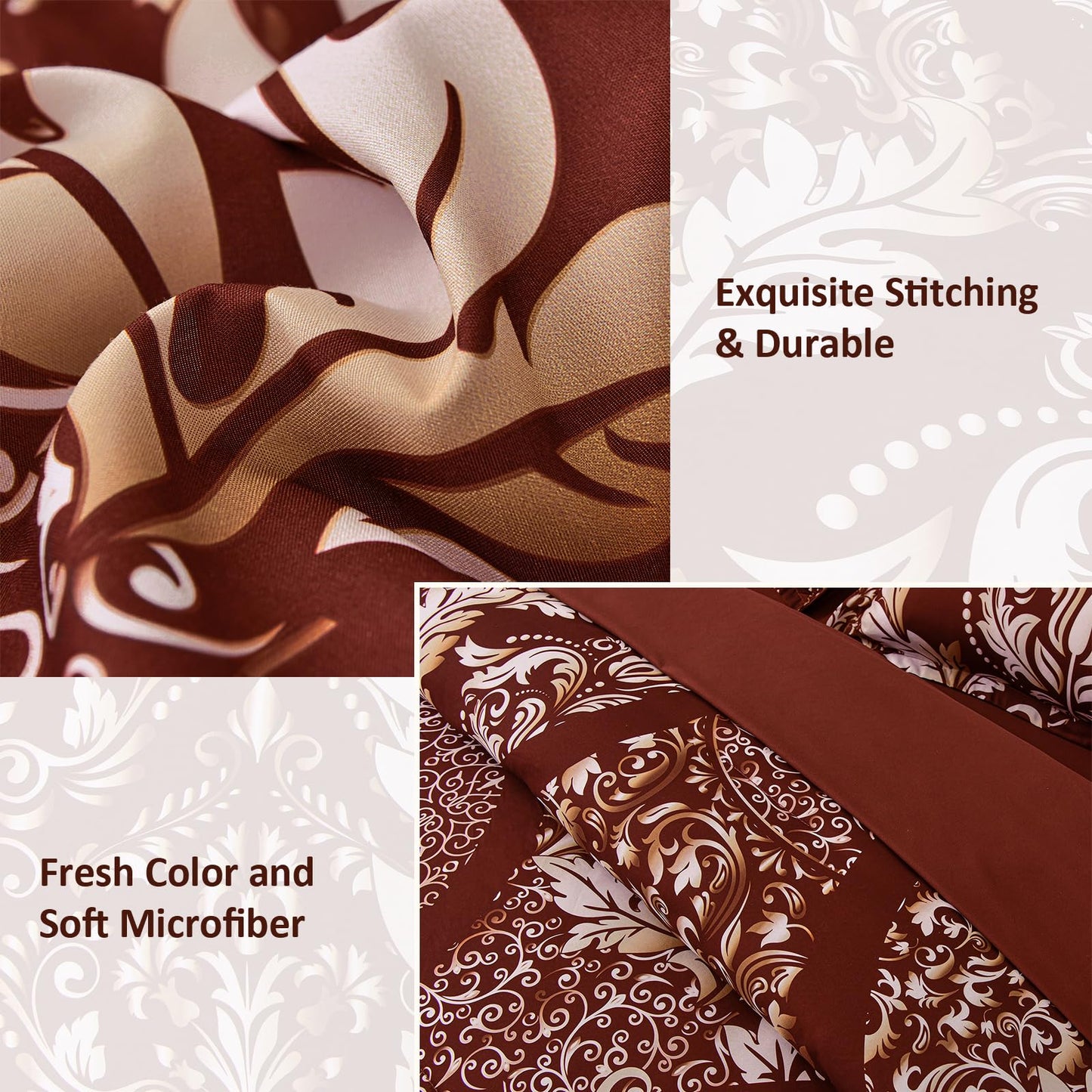 Anibedding Burgundy Comforter Set King Size, 7 Pieces Bed in a Bag Bohemian Damask Comforter Set, Soft Lightweight Microfiber Bedding Set for All Season (104"x90")