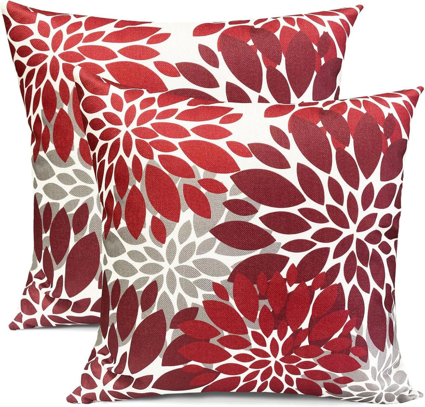 RYSMIYOU Decorative Throw Pillow Covers Set of 2 Wine Red Pillow Covers 18x18 Inch Couch Pillow Covers for Sofa Living Room Outdoor Throw Pillow Cover Linen Square Floral Flower Farmhouse Pillowcase