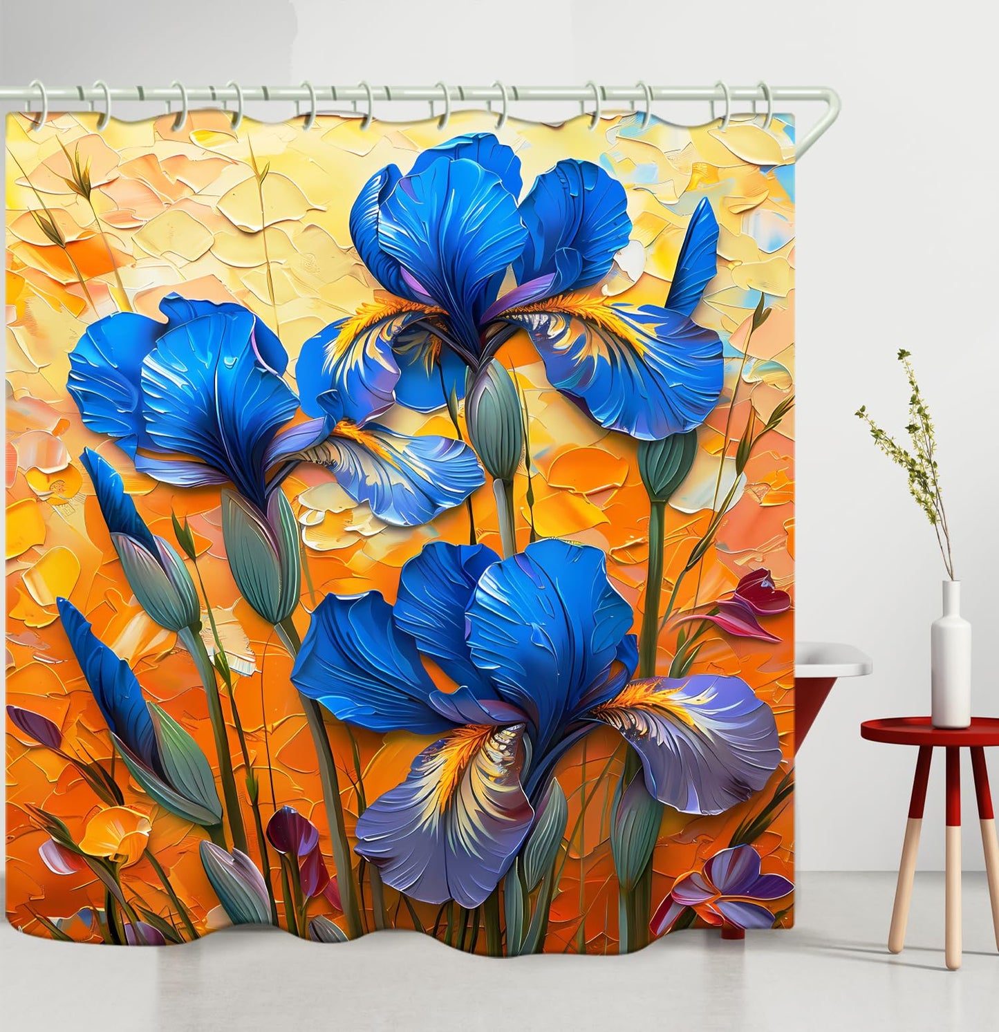 LYFANS Bathroom Shower Curtains Brings a Pleasant Mood to Bathing, with a Unique Artistic Waterproof Oil Painting Blue Flower Shower Curtain (59x72 Inches) Equipped with 12 Hooks.