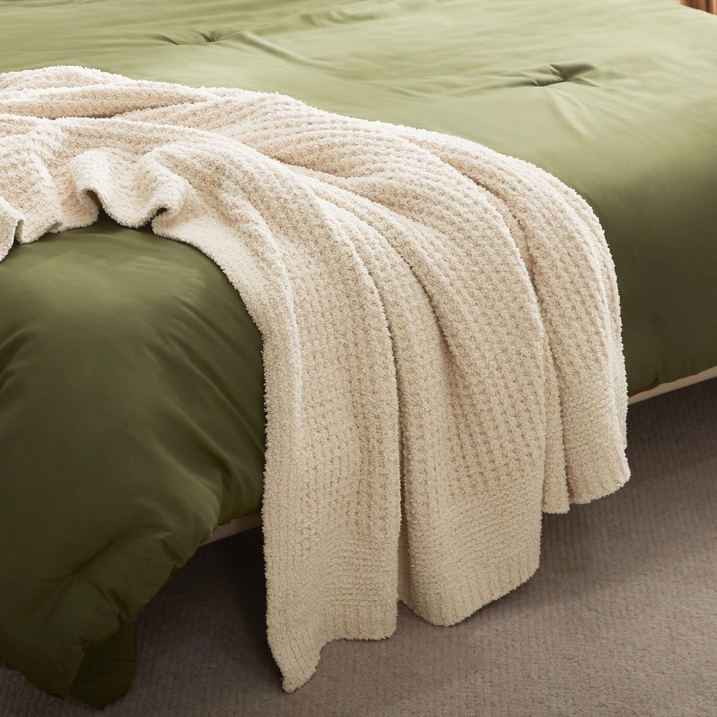 SLEEP ZONE Throw Blankets for Couch, Waffle Weave Blanket Soft Cozy Lightweight Warm Decorative Knit Throw Blankets for Bed, Sofa, Living Room (50x60in, Light Beige)