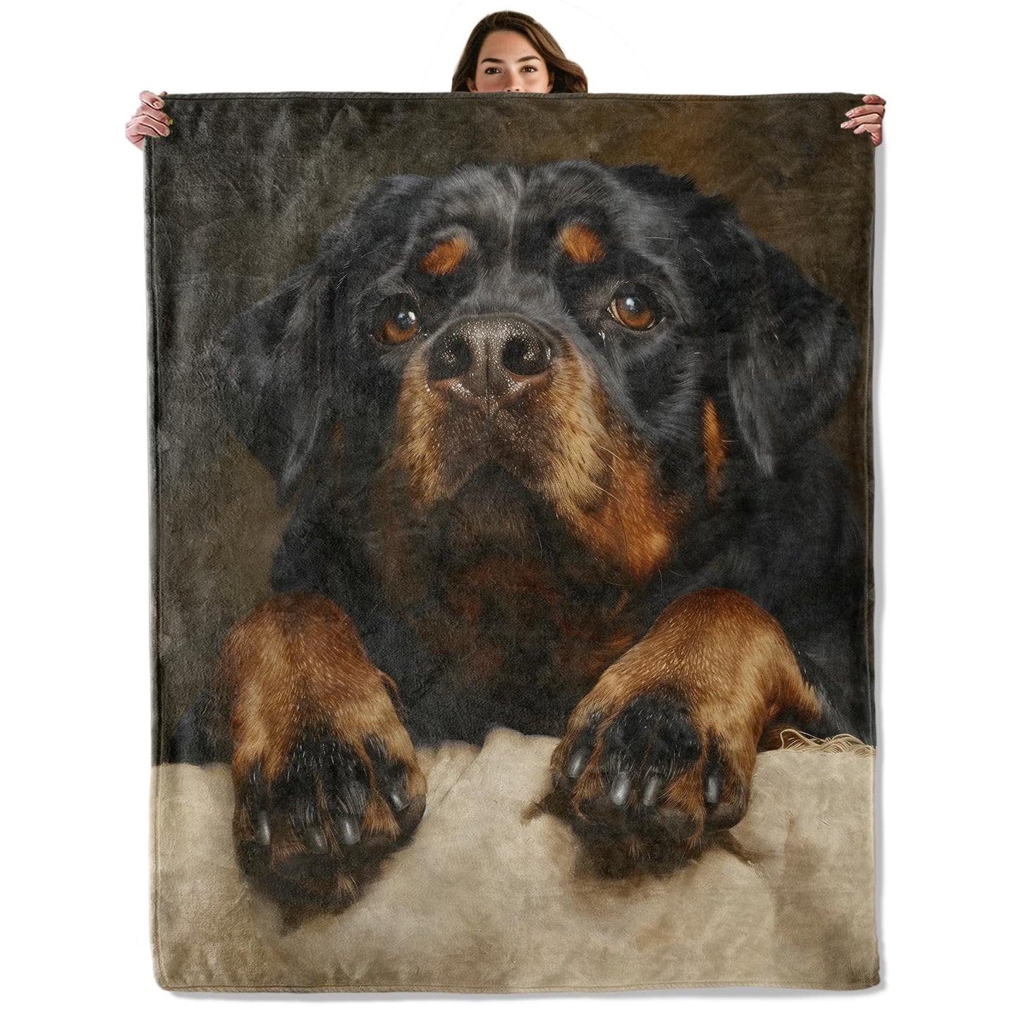 Cute Rottweiler Face Throw Blanket for Boys Girls Kids Adults Women, Fuzzy Warm Soft Cozy Flannel Blankets Gifts for Bedroom, Couch, Travel, Home Decor 50x60 in