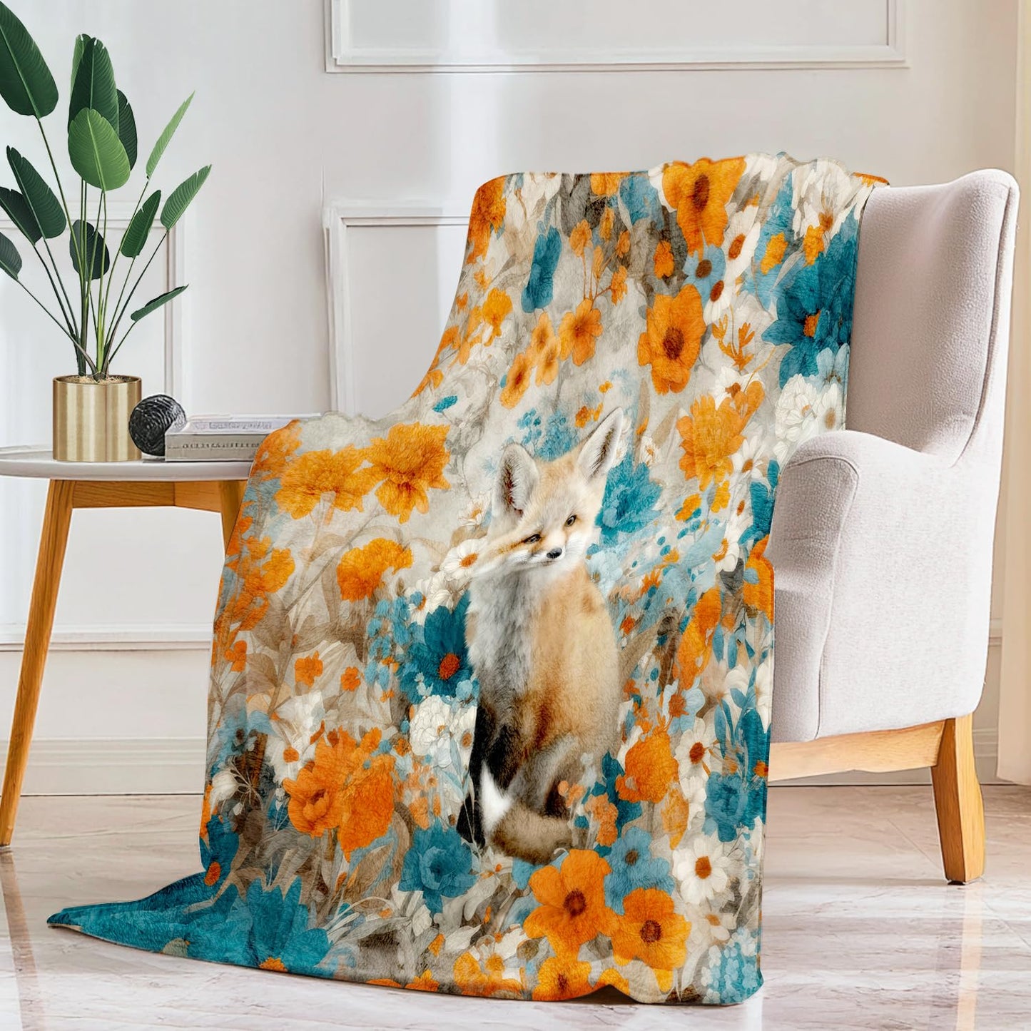 Fox Blanket Fox Decor Cozy Animal Throw Super Soft Plush Flannel Fleece Blanket Gift for Kids Adults Men Women Ultra Warm & Lightweight Flannel, 50"X40"