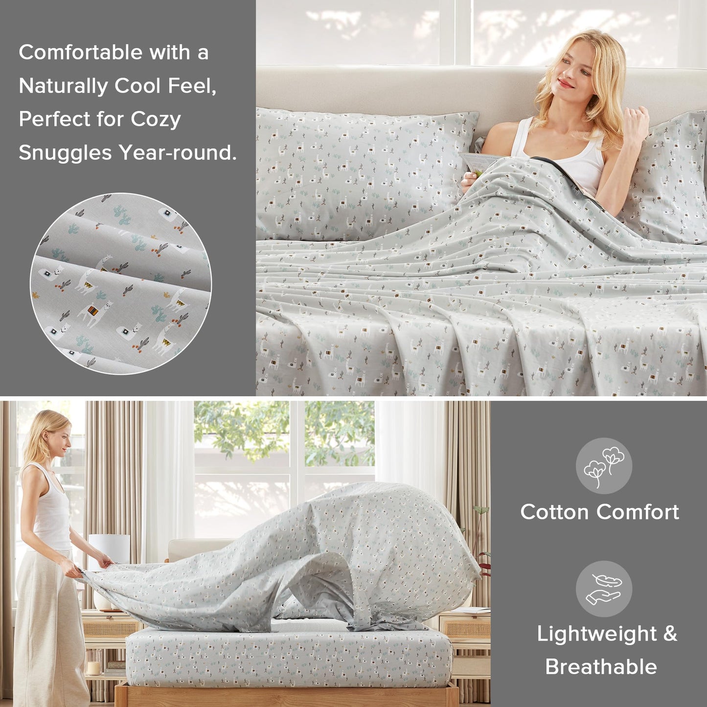 Comfort Spaces 100% Cotton Sheet Set Breathable, Lightweight, Soft with 12" Elastic Pocket Fits up to 14" Mattress, All Season Cozy Bedding, Matching Pillow Case, Twin Lama Multi 3 Piece