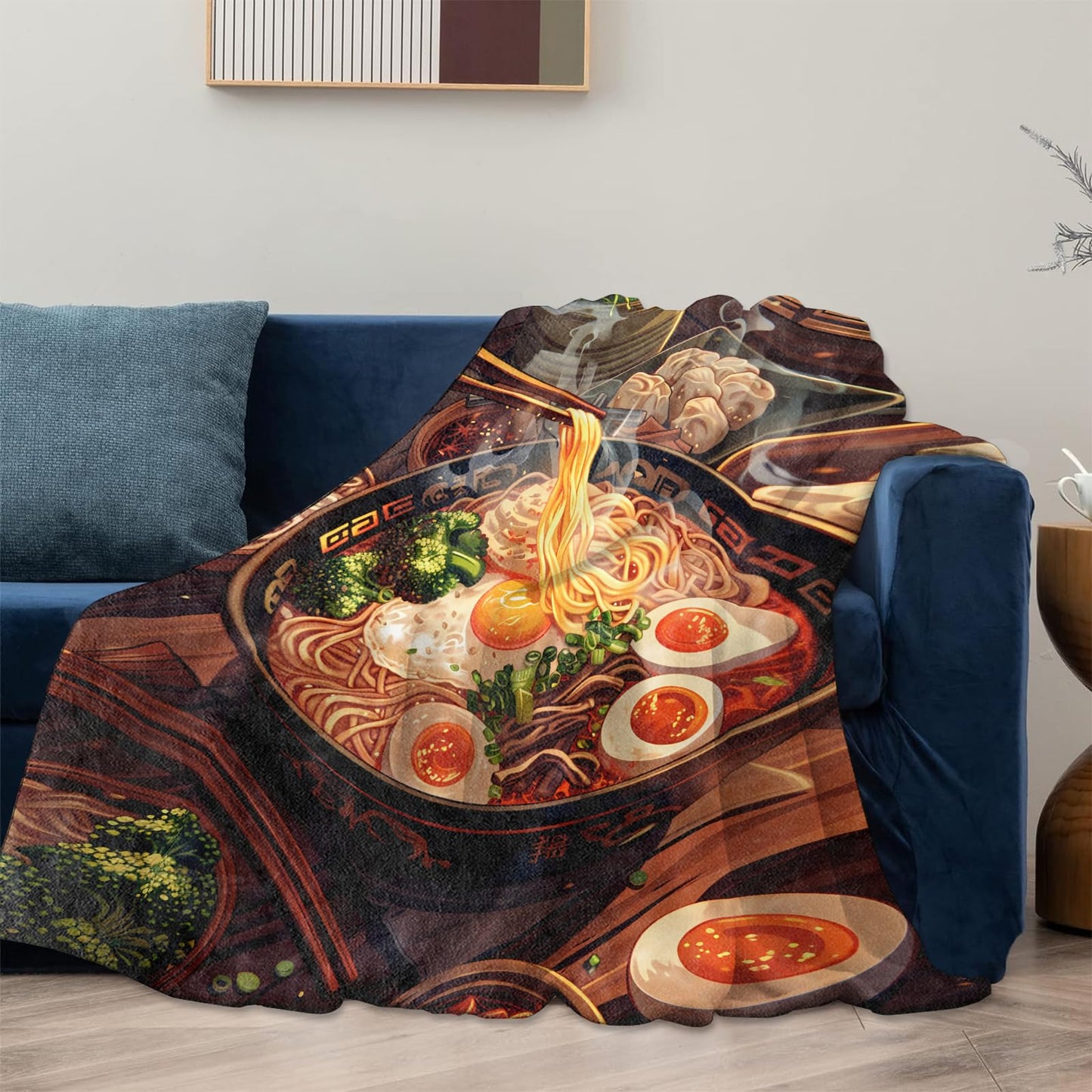 Ramen Noodle Theme Blanket Gifts for Women Girls, Soft Warm Lightweight Flannel Throw Blankets for Living Room Home Sofa Travel Decor 50" x 60"