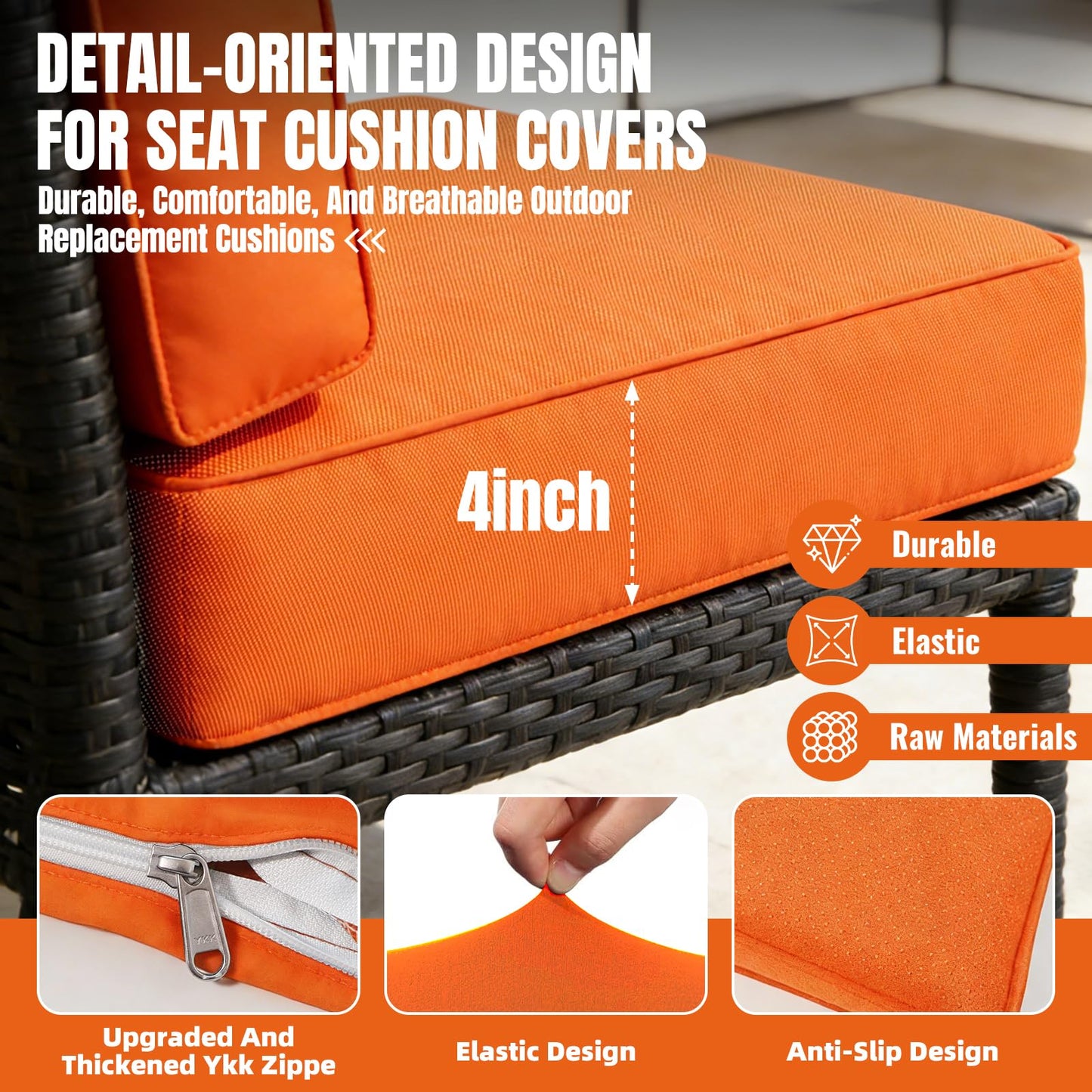 Cabubra 14pcs Outdoor Patio Furniture Cushion Covers, Waterproof & Sun-Resistant Zippered,Fit for Patio Furniture Sectional Sofas and Wicker Rocking Chairs,3 Sizes,Orange,Covers Only