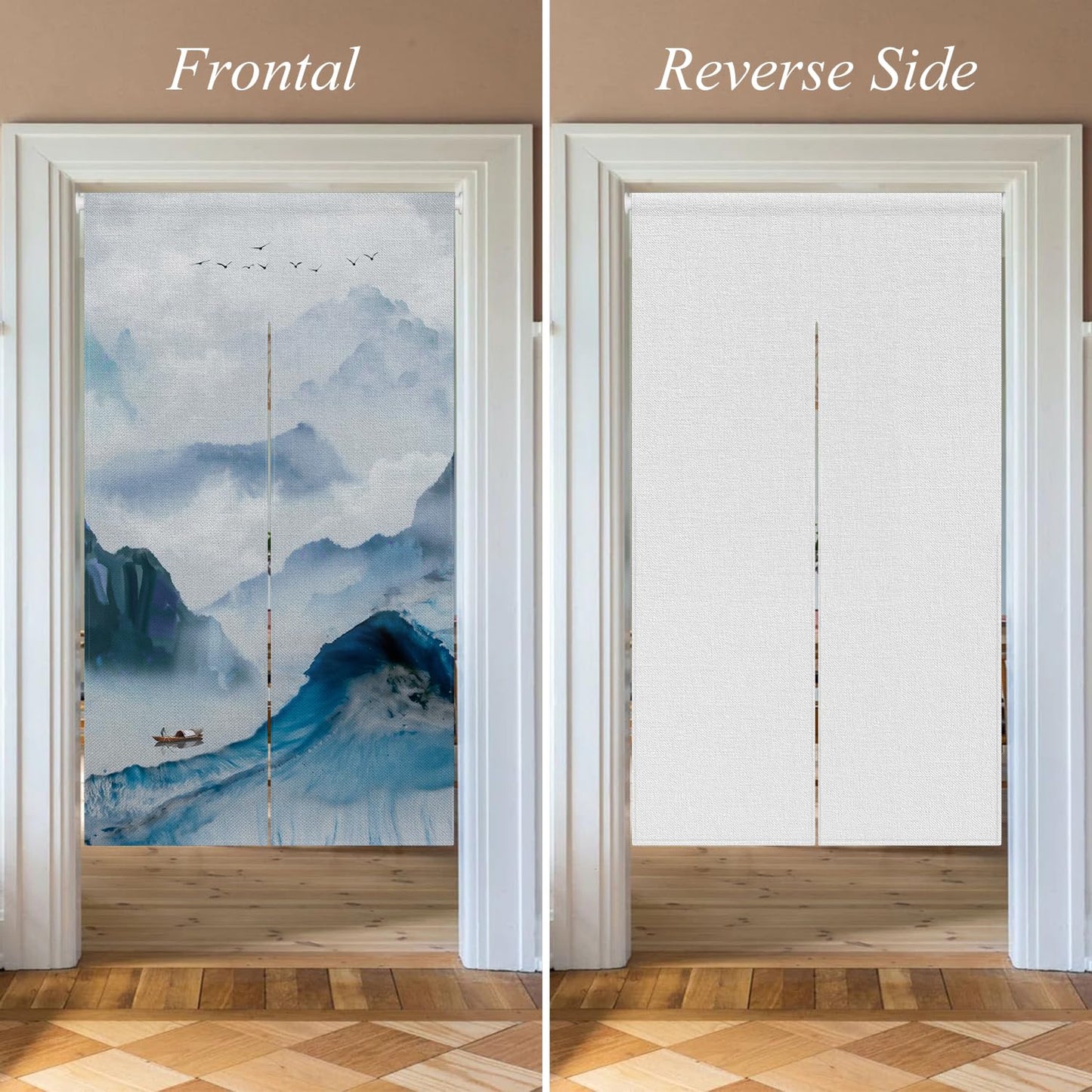 Leowefowa Japanese Noren Doorway Curtain Long Style Chinese Traditional Ink Mount Print Window Treatment Entrance Fengshui Door Tapestry for Hanging Room Divider Kitchen Home Decor, 33.5"x 70.9"
