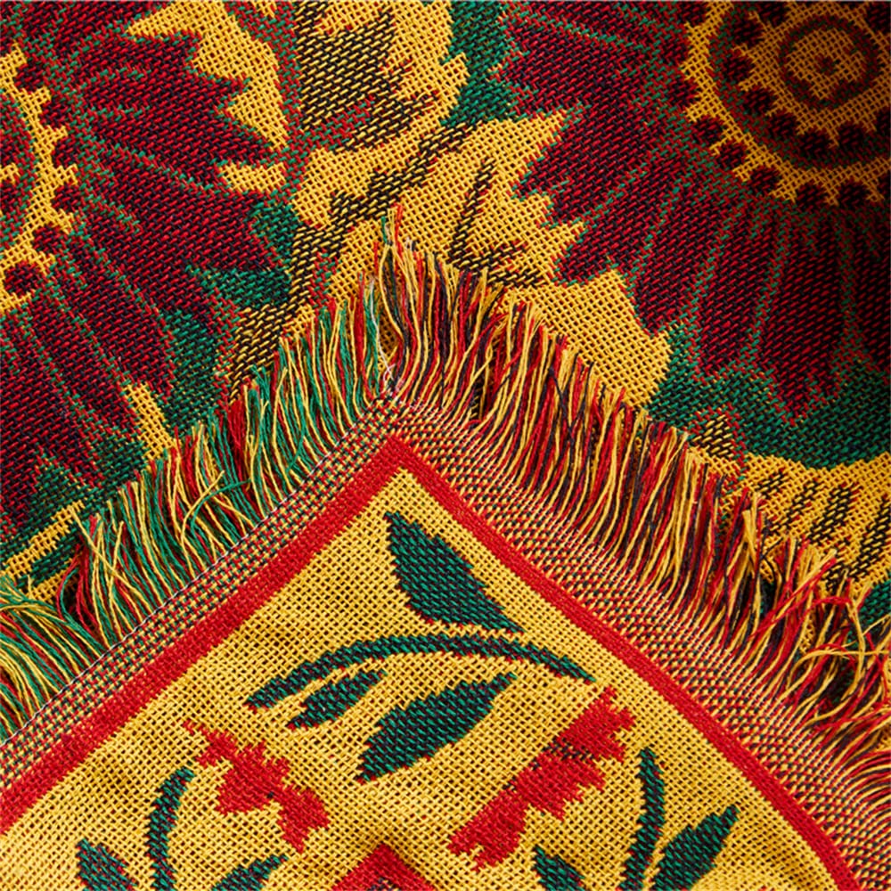 JIABOLANG Red Sunflower Throw Blanket with Fringe Boho Throw Blankets Recliner Chair Couch Sofa Cover Woven Reversible Cotton Bohemian Tapestry Hippie Room Home Decor Double Side 50"x70"