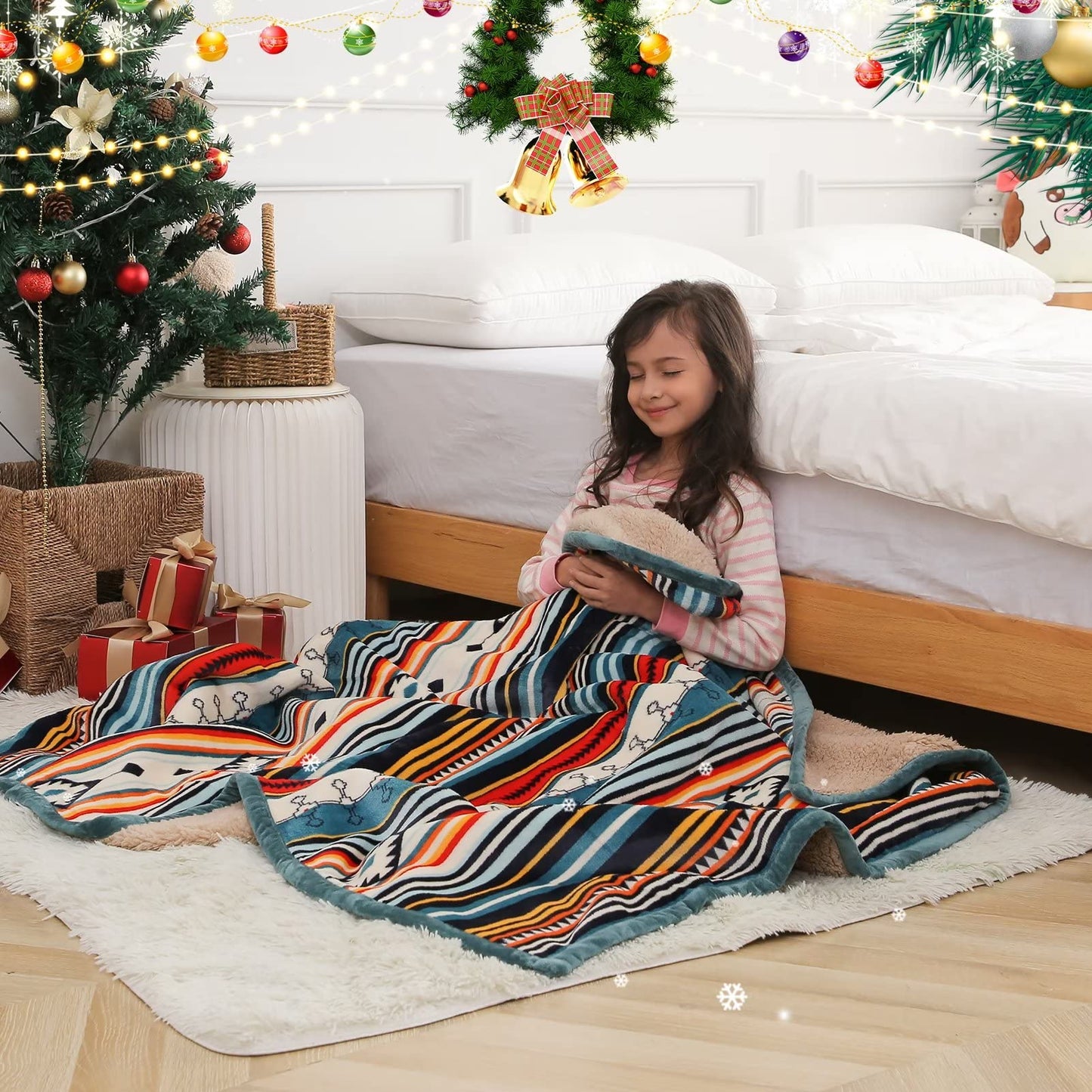 COTTEBED Flannel Sherpa Boho Throw Blankets,All Seasons Lightweight Super Soft Cozy Comfy Fluffy Fuzzy,Fleece Bedding Blanket for Bed Sofa Couch Living Room Camping Travel(Bohemia,50x60)