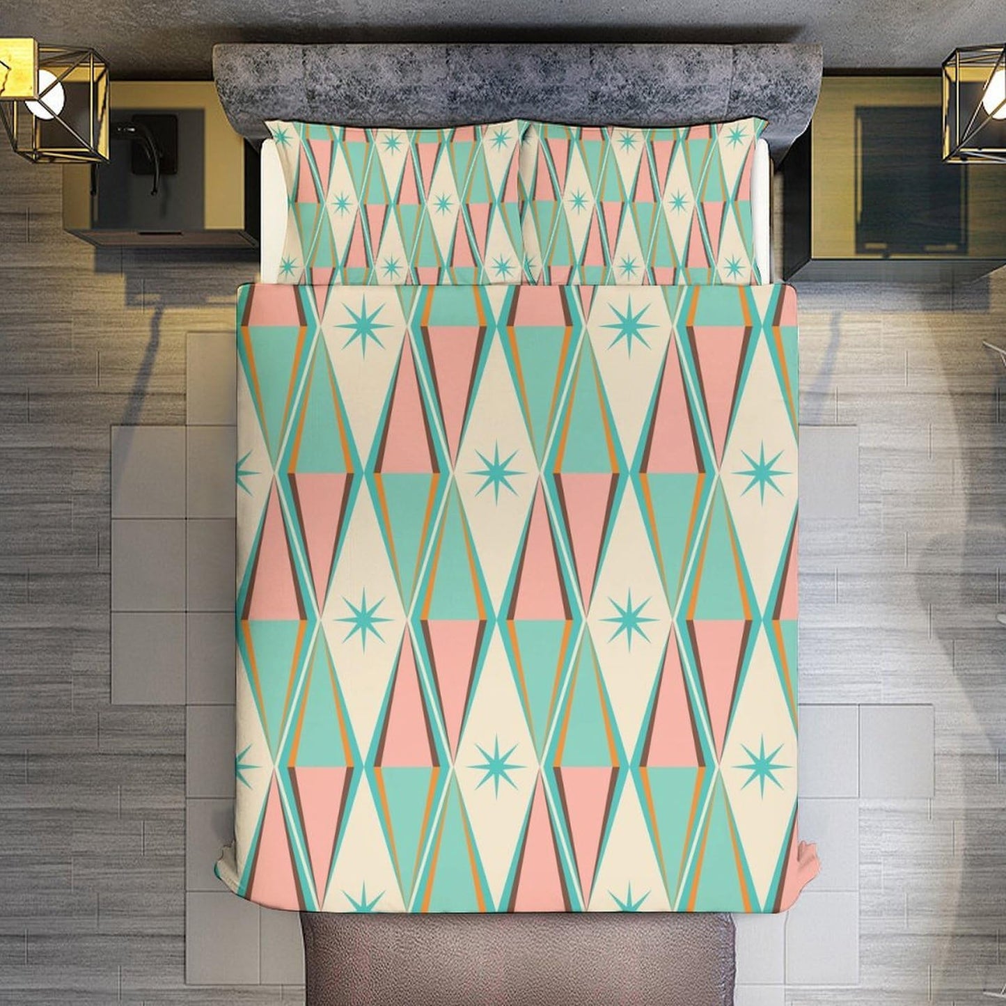 Mid Century Duvet Cover Retro Atomic Bedding Set, Rainbow Grid Comforter Cover Vintage Fifties 1950s Bed Set, Aesthetic Abstract Art Bedding 3 Piece (1 Duvet Cover 86"x70" + 2 Pillow Sham 20"x30")