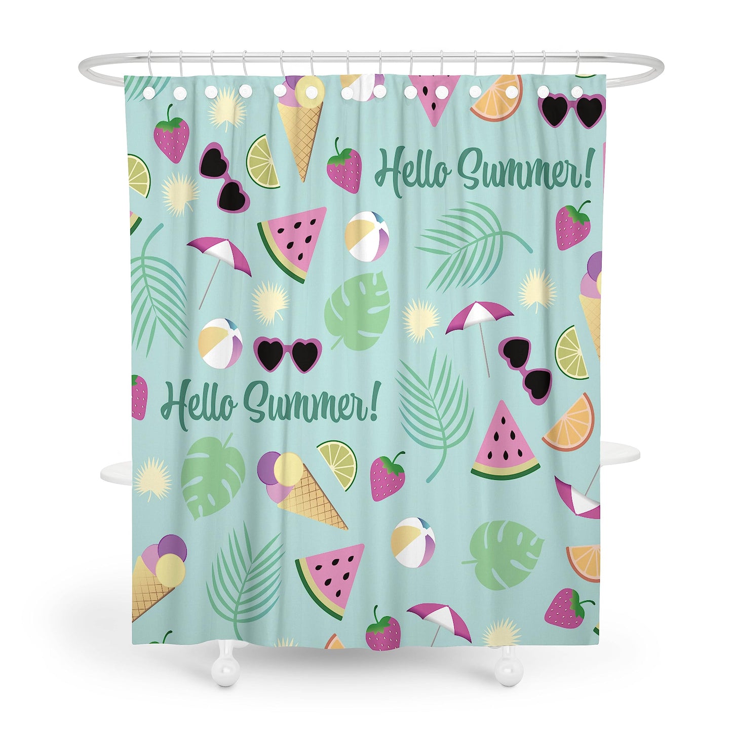 ARTXZDZ Holiday Summer Shower Curtain - Tropical Fruits Ice Cream Shower Curtain - Bathroom Decor - Enhance the Charm of Your Bathroom - 12 Plastic Hooks 72x72 Inches