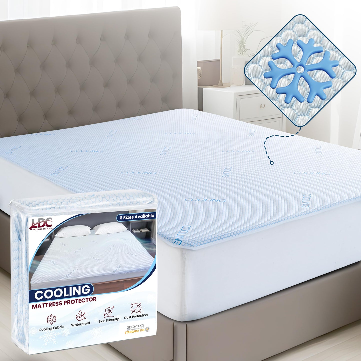 LUX Décor Waterproof Cooling Mattress Protector - Lightweight & Breathable 40% Nylon and 60% Polyester - Twin Cooling Mattress with 16” Deep Pocket - 39" x 75"