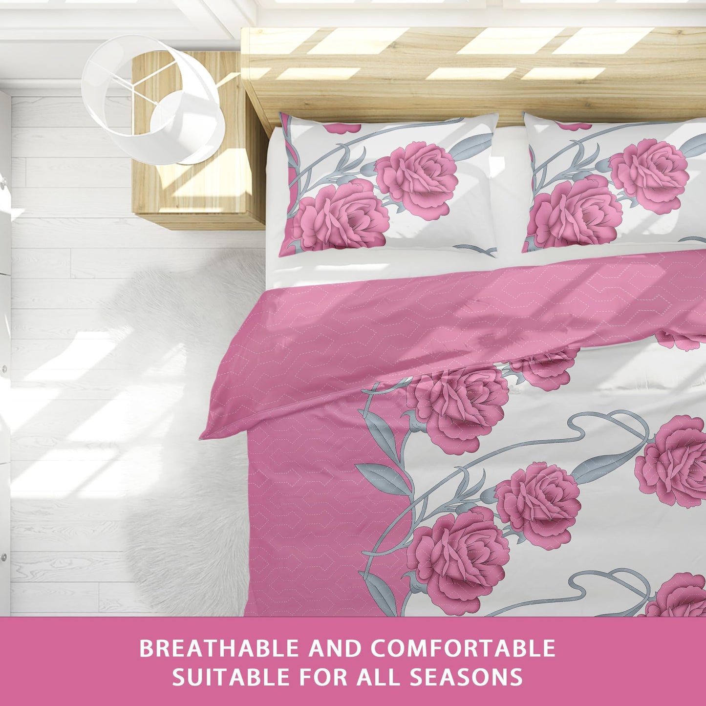 Deepsleep King Bedspread Set 9 Pieces, All Season Luxury Bed in a Bag for Bedroom, with 2 Pillowcases and 6 Curtains, Ultra-Soft Microfiber for Complete Bedroom Decor, Pink Rose