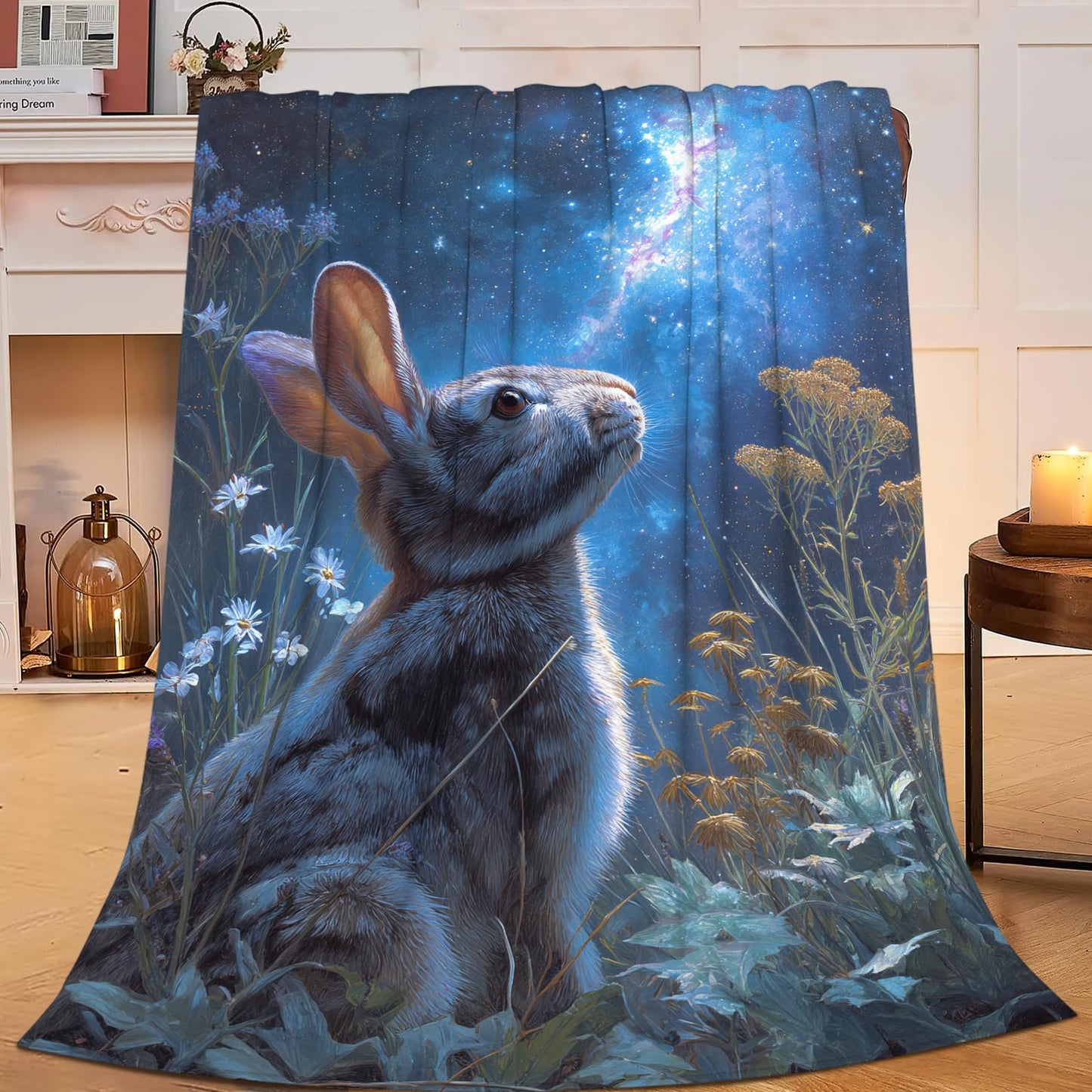Rabbit Blanket Gifts for Girls Boys Galaxy Bunny Throw Blankets Cozy Plush Fleece Flannel Fuzzy for Women Men Decor 50"X40"