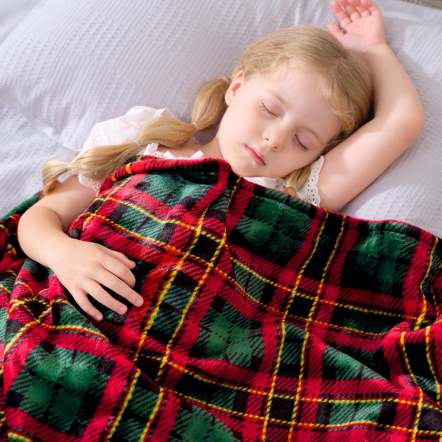 Touchat Fleece Throw Blankets, Buffalo Plaid Throw Blanket for Couch Sofa Bed, Soft Warm Fuzzy Cozy Plush Checkered Blanket, Lightweight Farmhouse Decor (Red and Green Plaid, 50“ x60”)